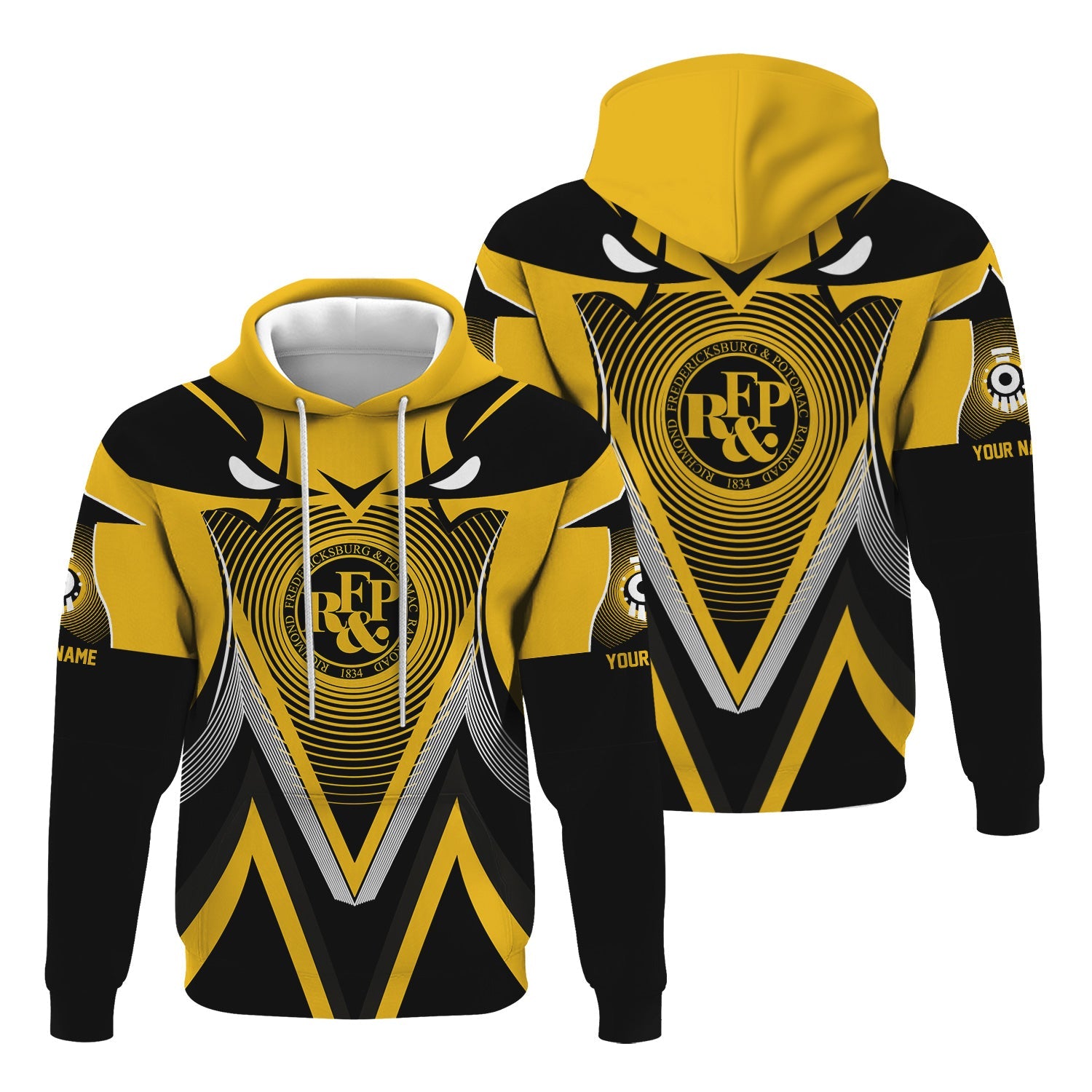 Railspirit Personalized Richmond, Fredericksburg And Potomac Railroad Hoodie Vibrant Graphic Pattern Zip Up Hoodie For Train Enthusiasts