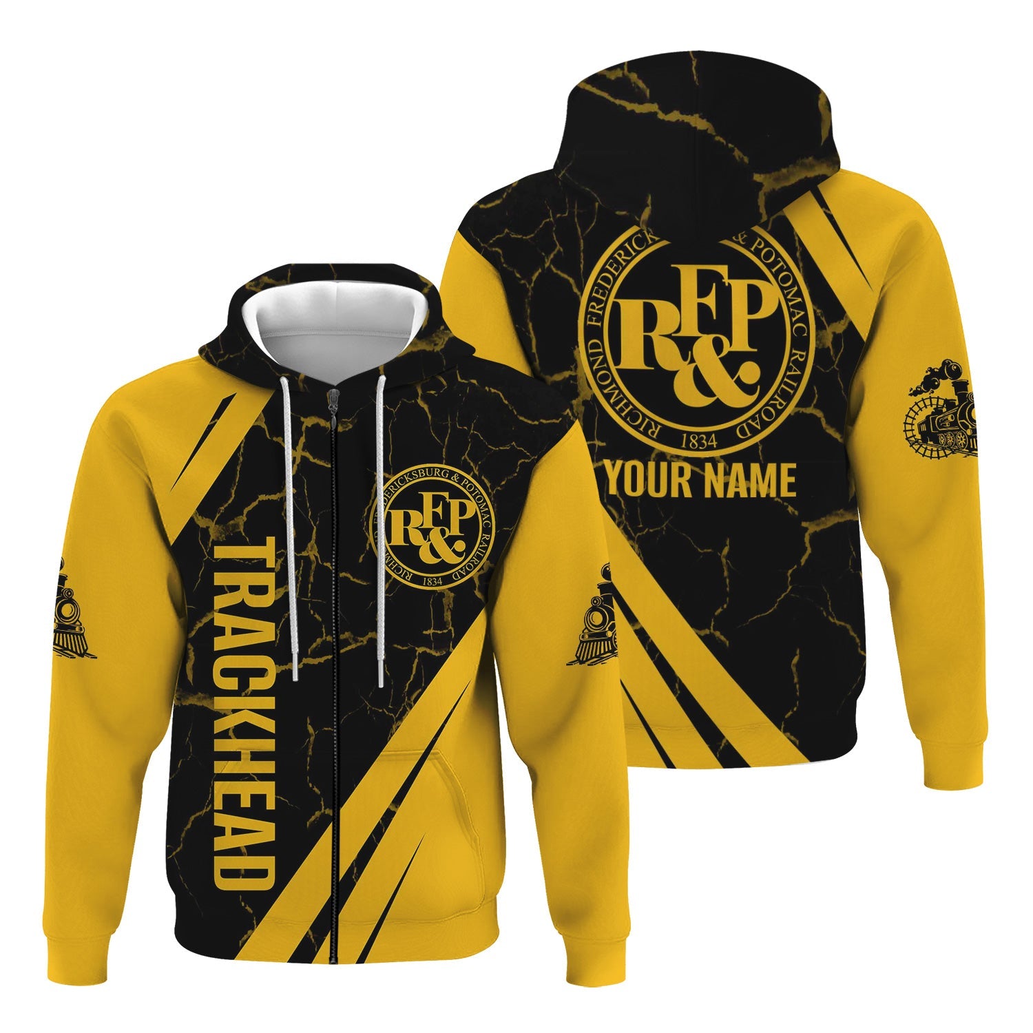 Railspirit Personalized Richmond, Fredericksburg And Potomac Railroad Hoodie Crackle Texture Style Train Zip Up Hoodie For Trackhead