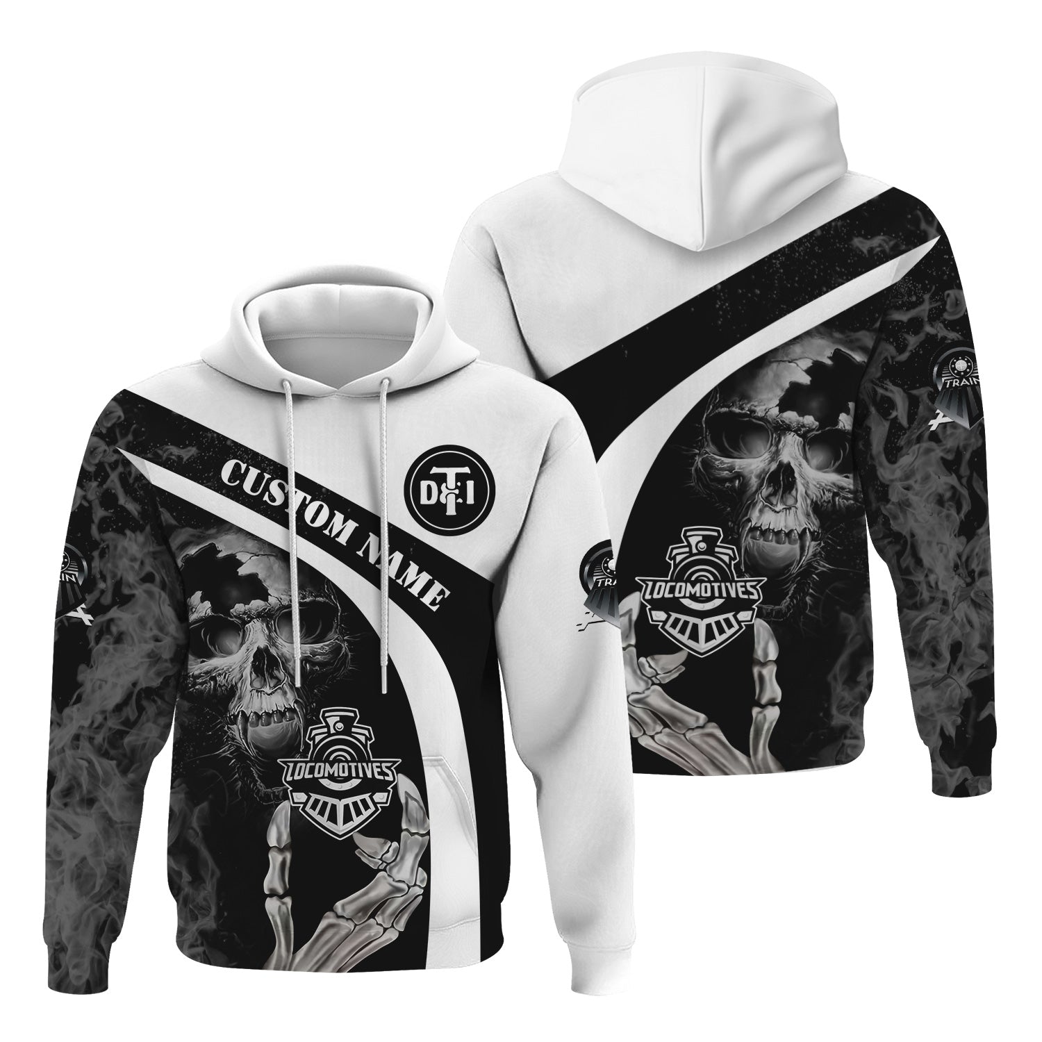 Railspirit Personalized Detroit Toledo And Ironton Railroad Hoodie Flame Skull Design Train Zip Up Hoodie for Locomotive Fans