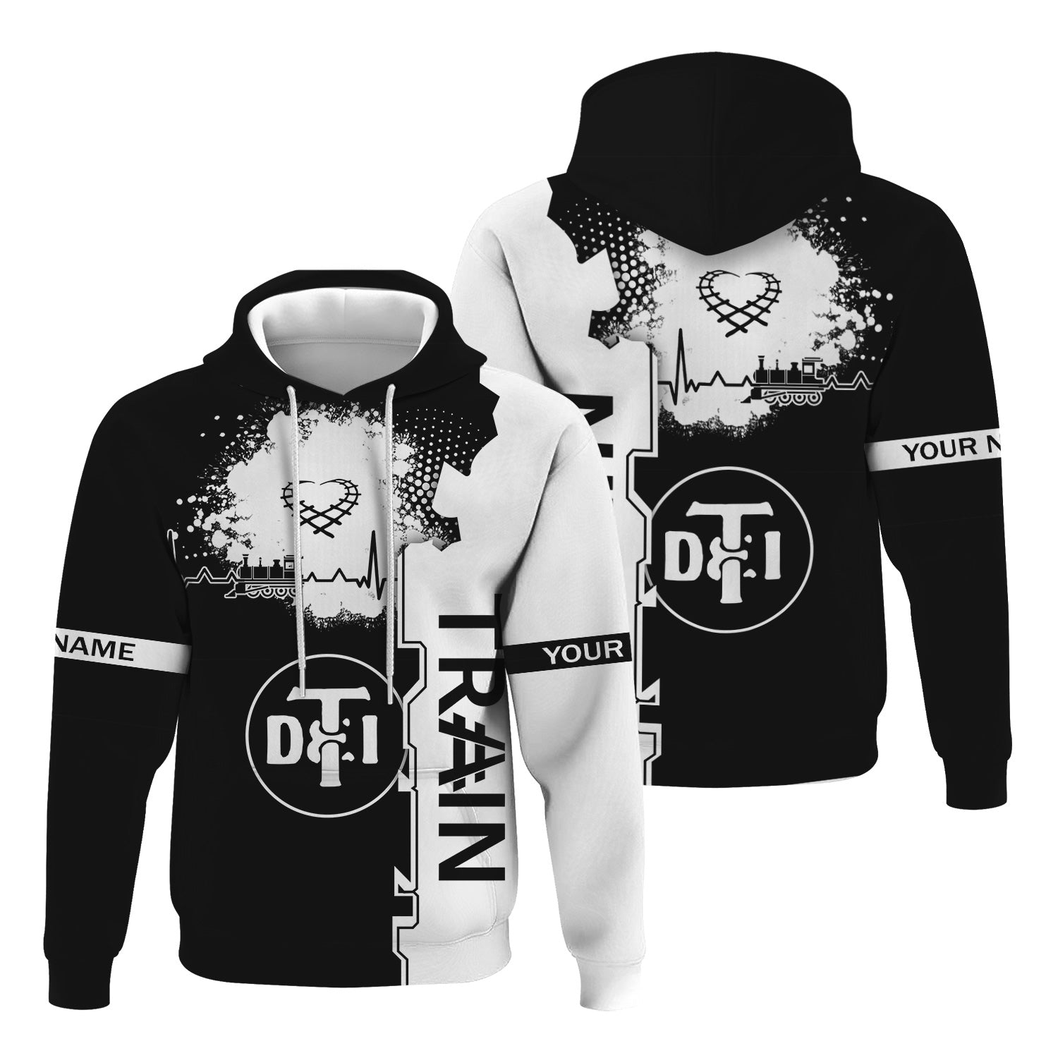 Railspirit Personalized Detroit Toledo And Ironton Railroad Hoodie Engine Heartbeat and Track Love Style Zip Up Hoodie Gift Idea For Train Lovers