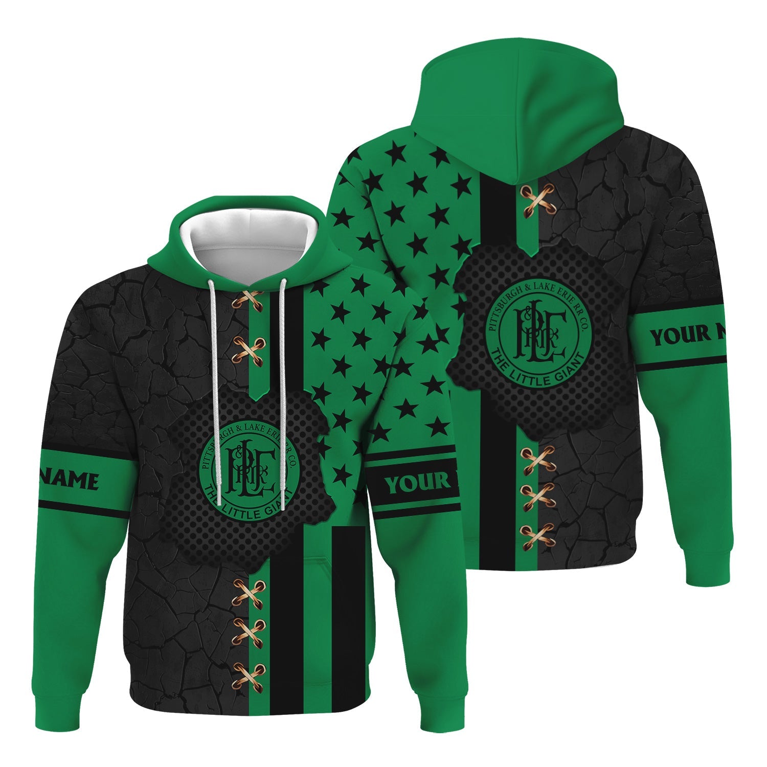 Railspirit Personalized Pittsburgh And Lake Erie Railroad Hoodie American Flag with Crack Effect Train Zip Up Hoodie