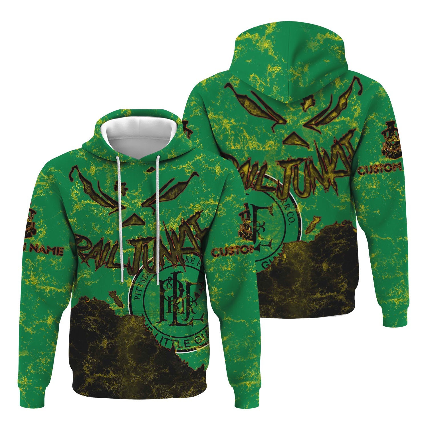 Railspirit Personalized Pittsburgh And Lake Erie Railroad Hoodie Torn Graphic Style Train Zip Up Hoodie For Rail Junkie