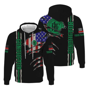 Railspirit Personalized Pittsburgh And Lake Erie Railroad Hoodie USA Flag Claw Art with Custom Job Train Zip Up Hoodie