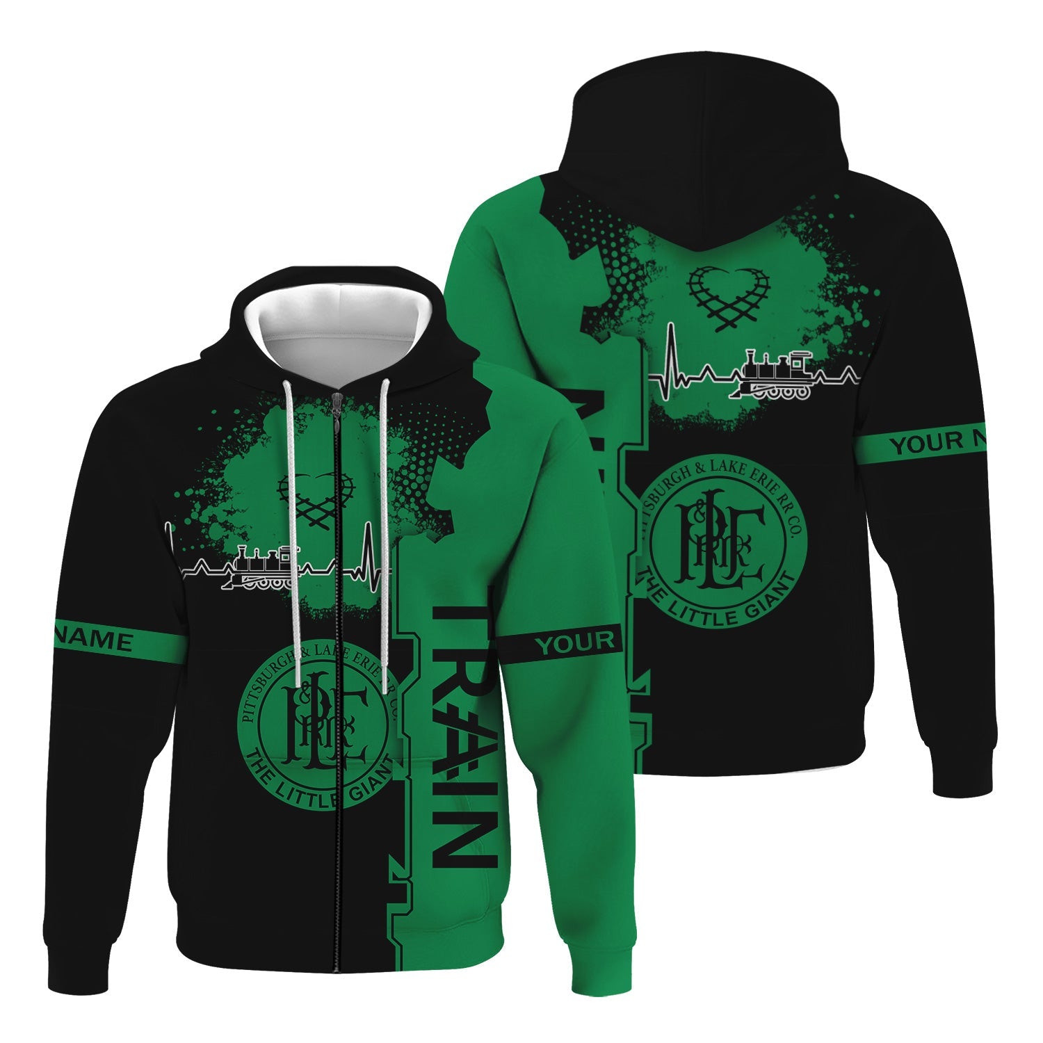 Railspirit Personalized Pittsburgh And Lake Erie Railroad Hoodie Engine Heartbeat and Track Love Style Zip Up Hoodie Gift Idea For Train Lovers