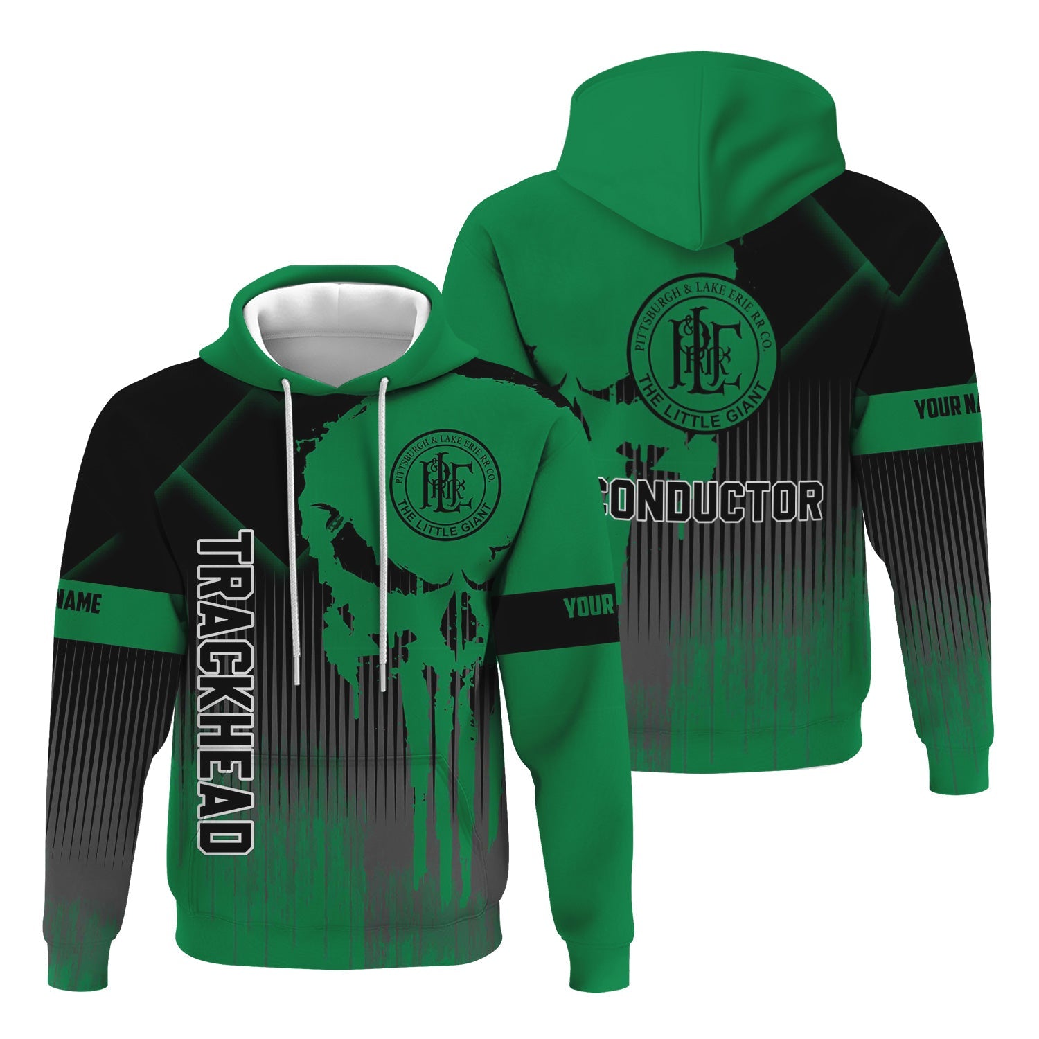 Railspirit Personalized Pittsburgh And Lake Erie Railroad Hoodie Skull Design with Custom Job Train Zip Up Hoodie for Trackhead Crew