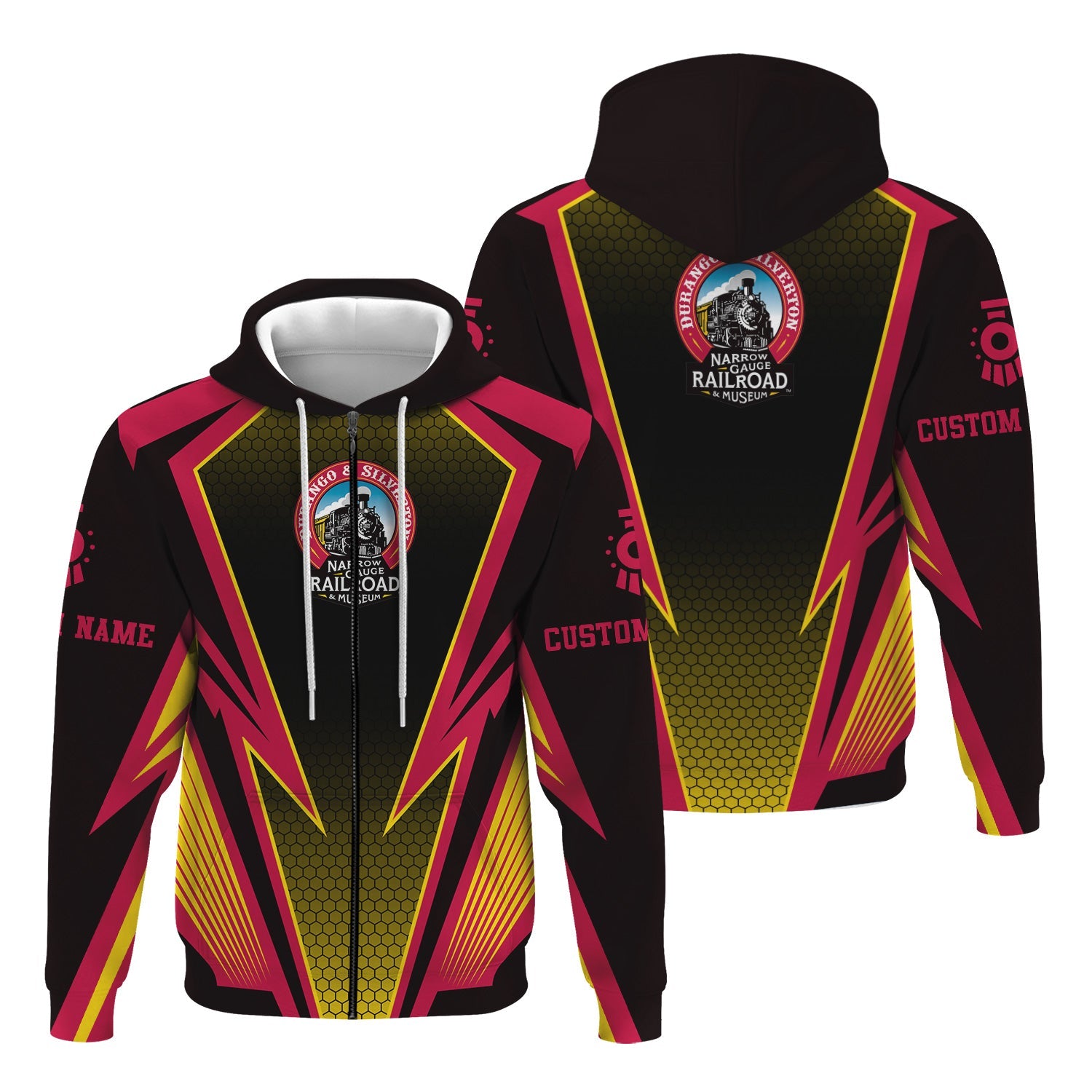 Railspirit Personalized Durango And Silverton Narrow Gauge Railroad Hoodie Lightning Graphic Style Zip Up Hoodie Gift Idea For Train Lover