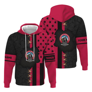 Railspirit Personalized Durango And Silverton Narrow Gauge Railroad Hoodie American Flag with Crack Effect Train Zip Up Hoodie