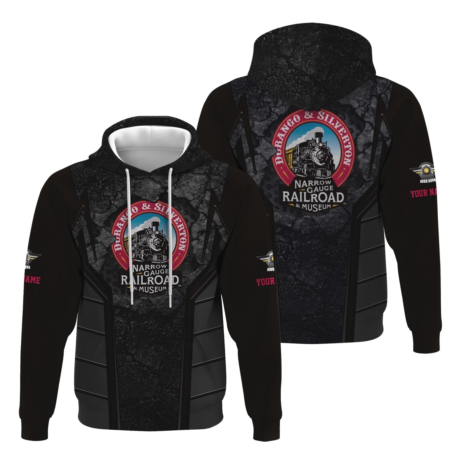 Railspirit Personalized Durango And Silverton Narrow Gauge Railroad Hoodie Cracked Metal Design Train Zip Up Hoodie for Rail Enthusiasts