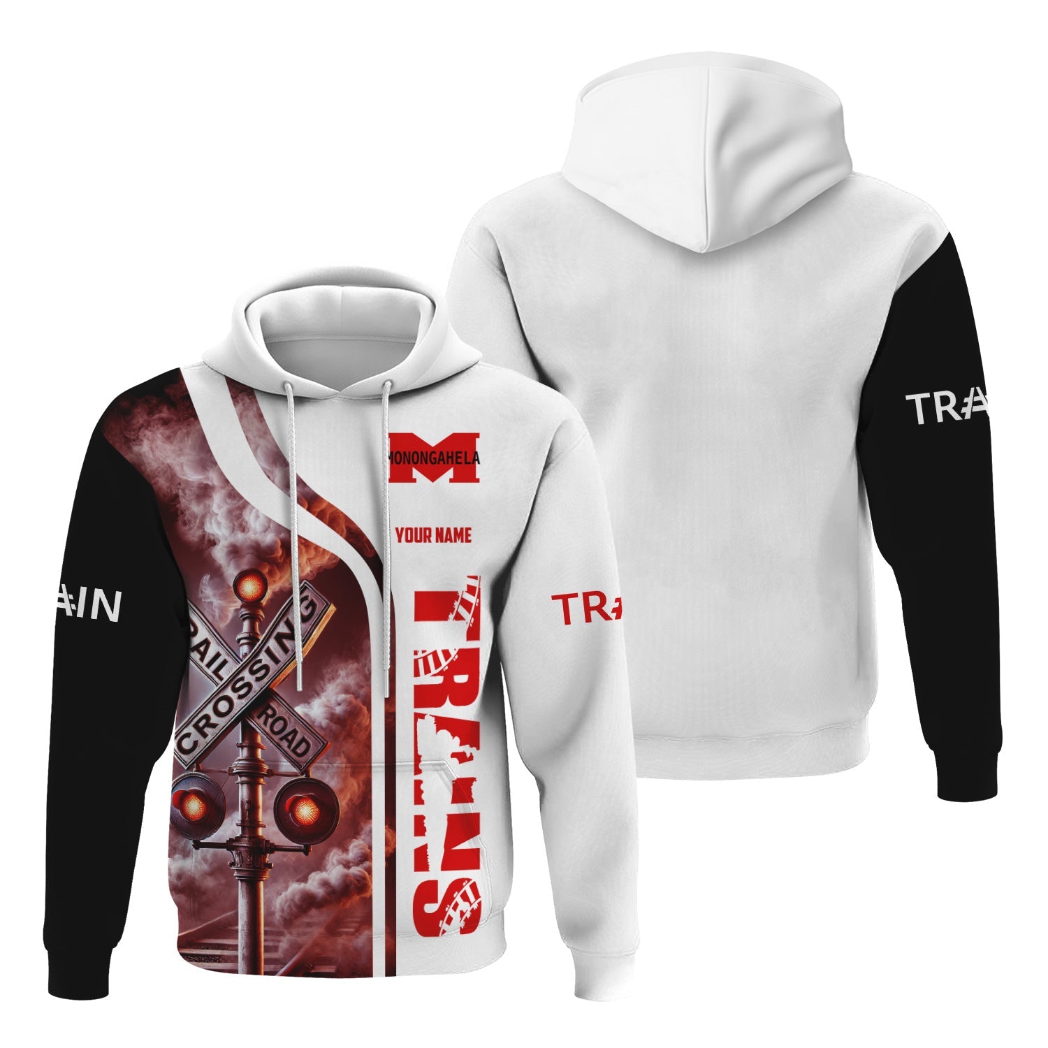 Railspirit Custom Name Monongahela Railroad Hoodie Railroad Crossing Sign Printed Zip Hoodie