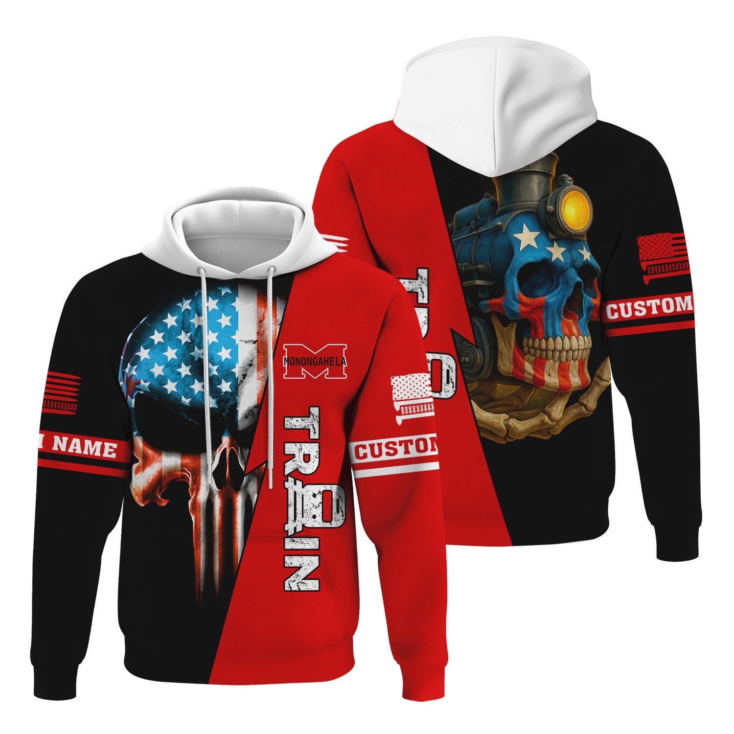Railspirit Personalized Monongahela Railroad Hoodie Train Skull American Flag Zip Up Hoodie All Over Print
