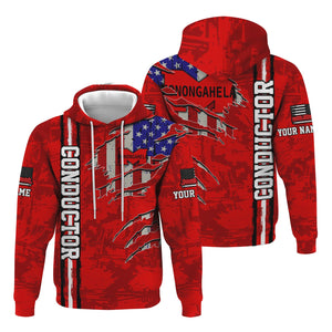 Railspirit Personalized Monongahela Railroad Hoodie USA Flag Claw Art with Custom Job Train Zip Up Hoodie
