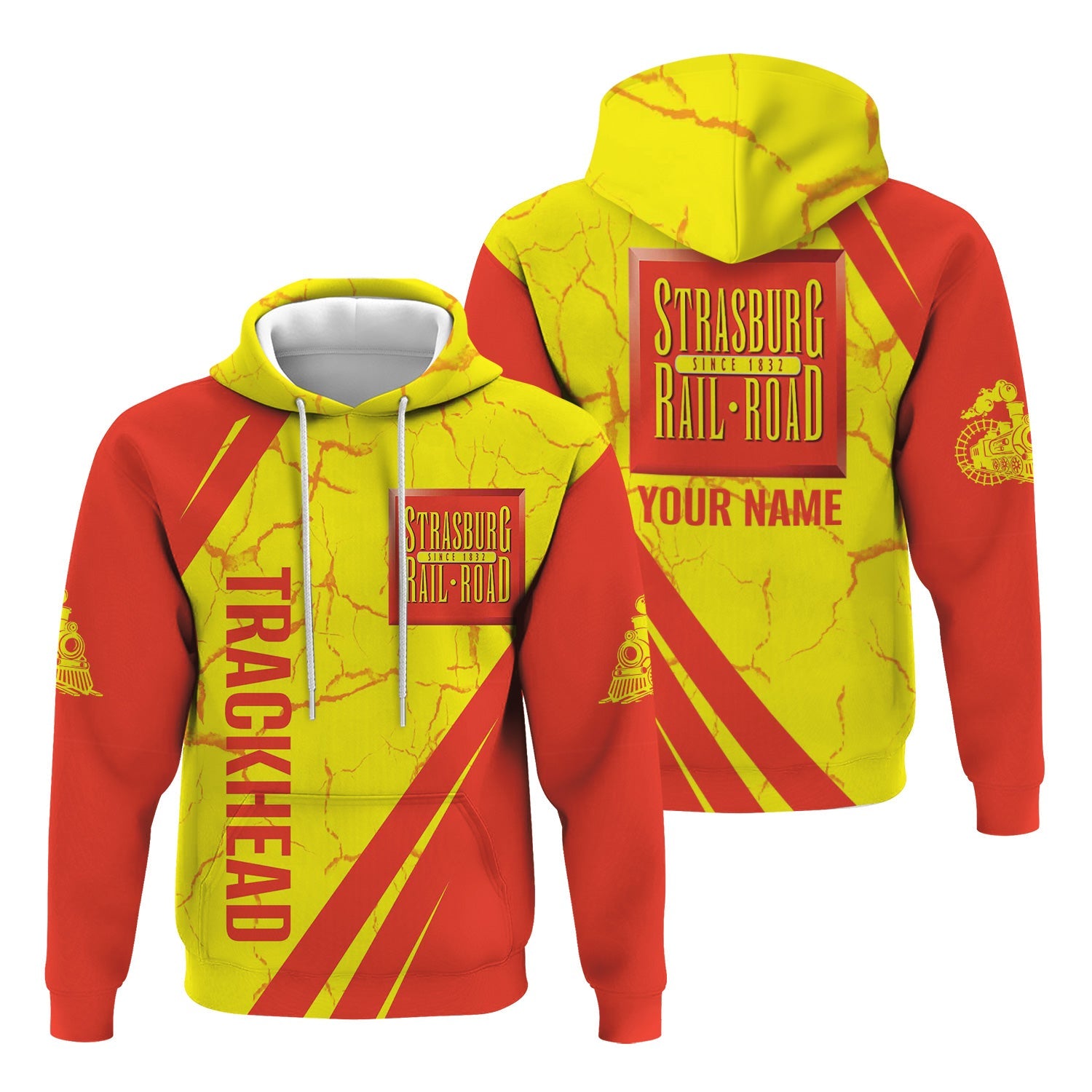 Railspirit Personalized Strasburg Railroad Hoodie Crackle Texture Style Train Zip Up Hoodie For Trackhead