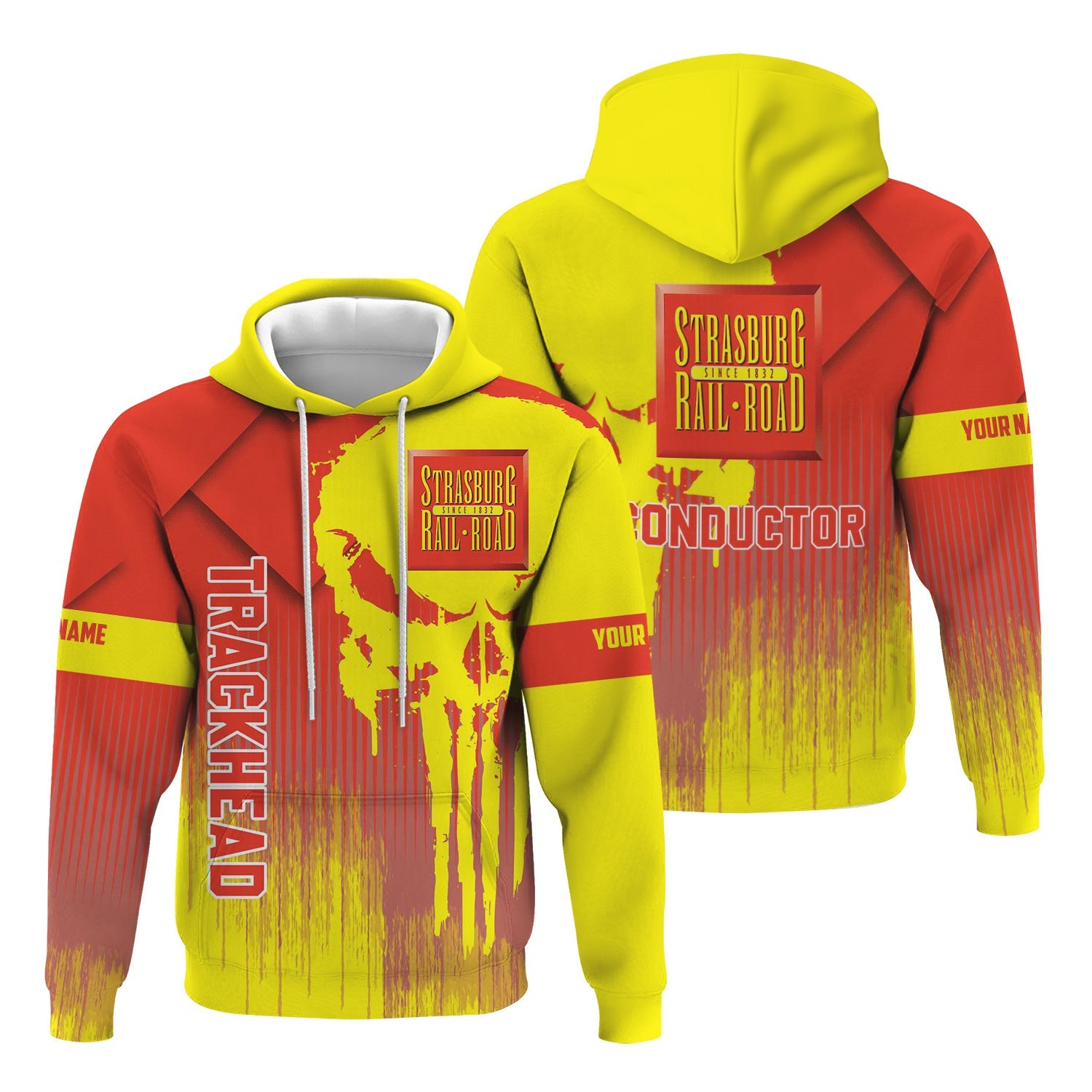 Railspirit Personalized Strasburg Railroad Hoodie Skull Design with Custom Job Train Zip Up Hoodie for Trackhead Crew
