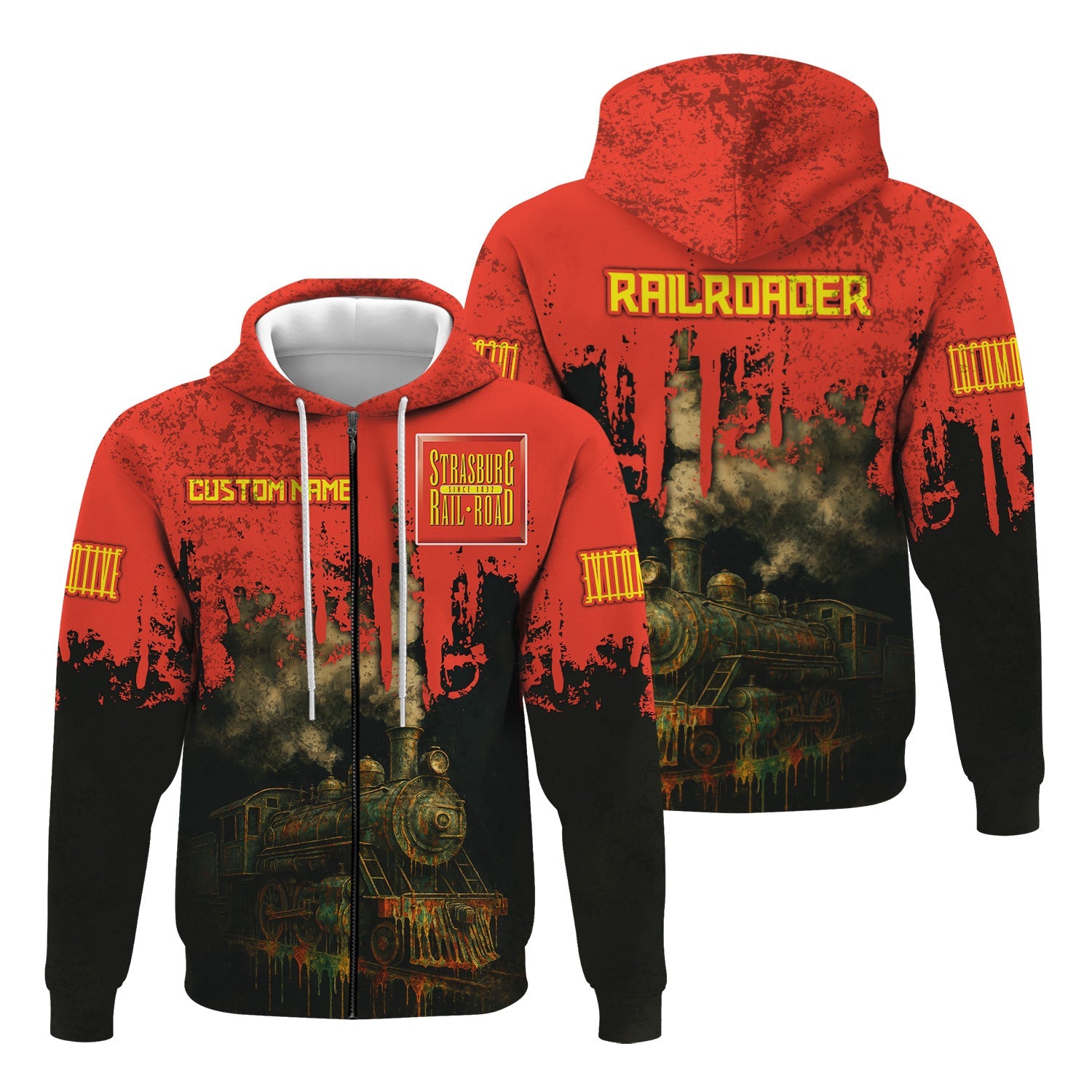 Railspirit Personalized Strasburg Railroad Hoodie Vintage Train Art Style Zip Up Hoodie For Locomotive Fans