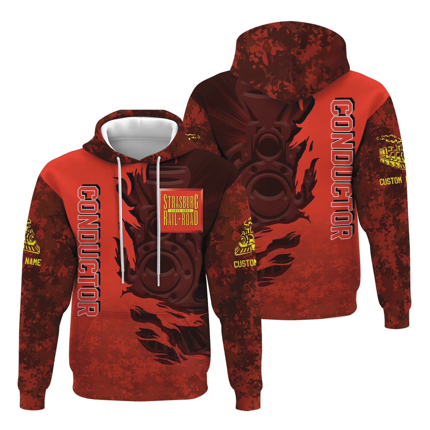 Railspirit Personalized Strasburg Railroad Hoodie Blazing Style with Custom Position Train Zip Up Hoodie
