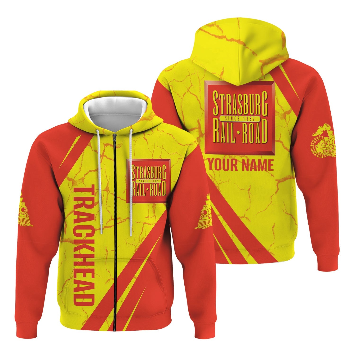 Railspirit Personalized Strasburg Railroad Hoodie Crackle Texture Style Train Zip Up Hoodie For Trackhead