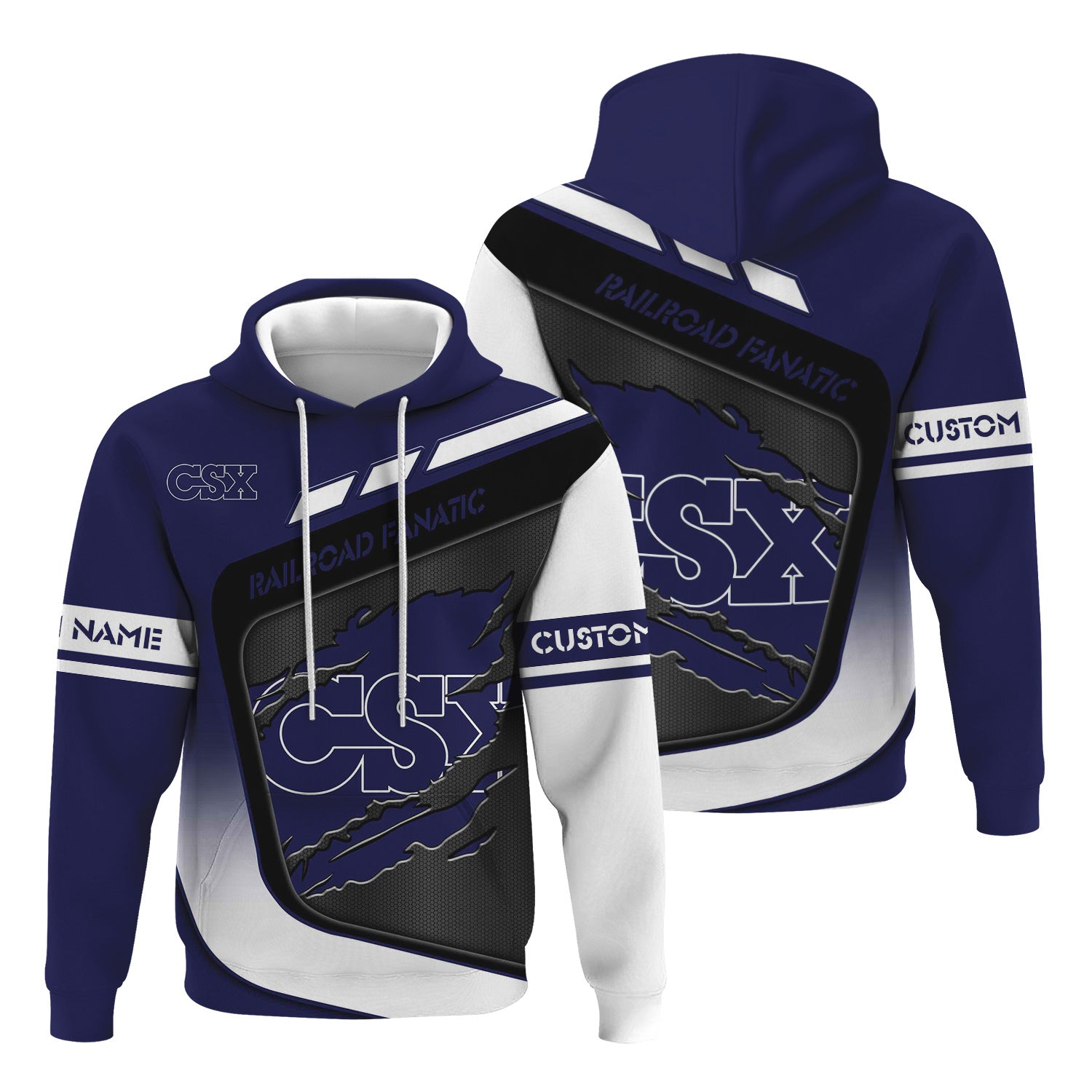 Railspirit Personalized CSX Transportation Railroad Hoodie Ripped Texture Style Train Zip Up Hoodie For Railroad Fanatic