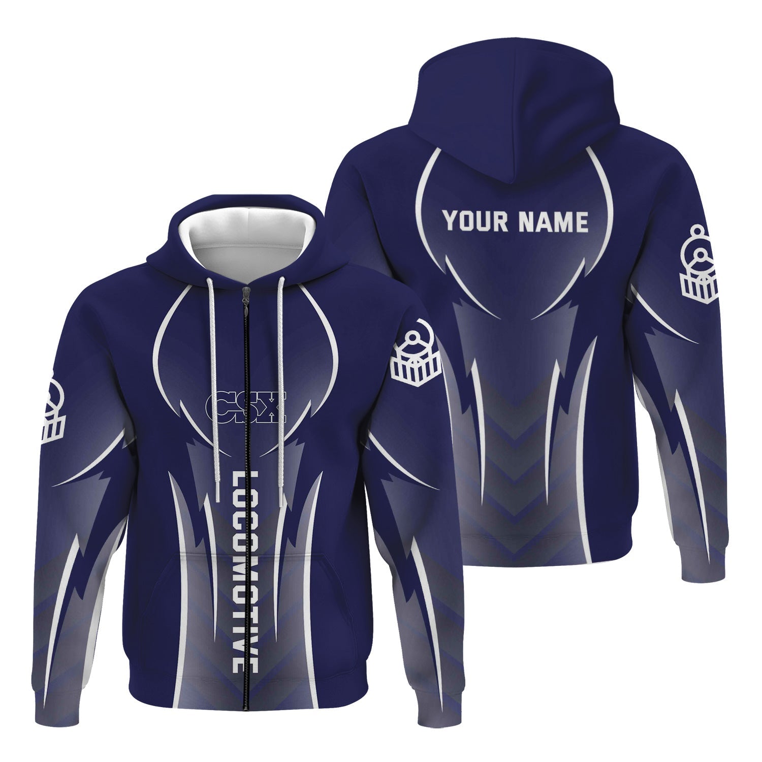 Railspirit Personalized CSX Transportation Railroad Hoodie Striking Line Style Train Zip Up Hoodie For Locomotive Lovers