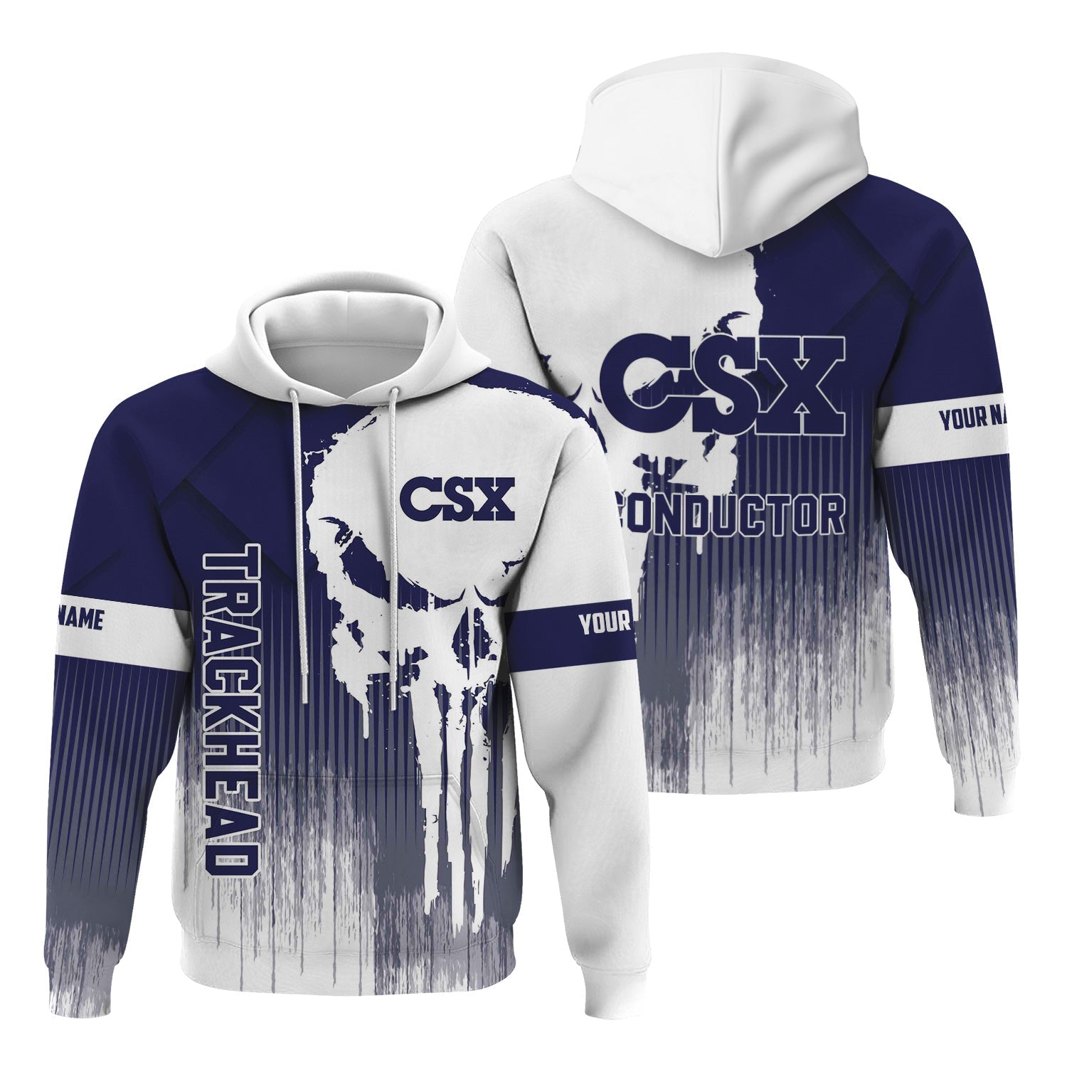 Railspirit Personalized CSX Transportation Railroad Hoodie Skull Design with Custom Job Train Zip Up Hoodie for Trackhead Crew