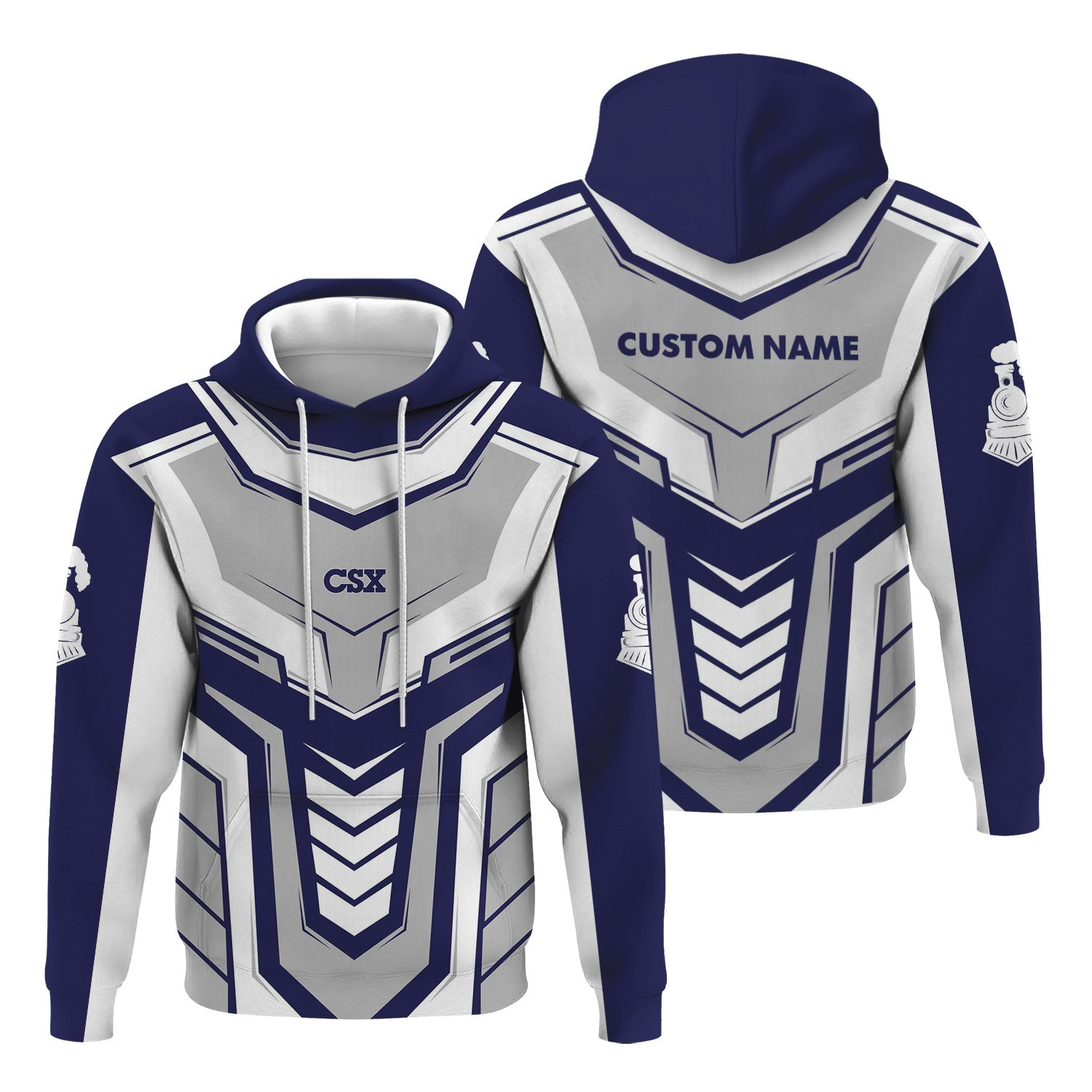 Railspirit Personalized CSX Transportation Railroad Hoodie Armor-Inspired Design Train Zip Up Hoodie All Over Print