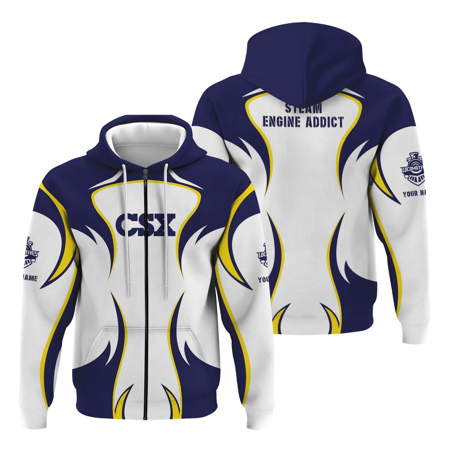 Railspirit Personalized CSX Transportation Railroad Hoodie Distinctive Flame Style Zip Up Hoodie For Steam Engine Addict