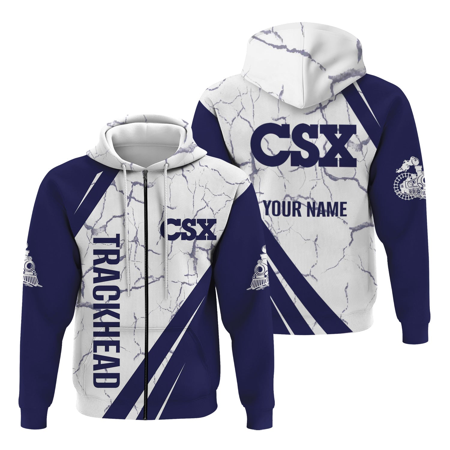 Railspirit Personalized CSX Transportation Railroad Hoodie Crackle Texture Style Train Zip Up Hoodie For Trackhead