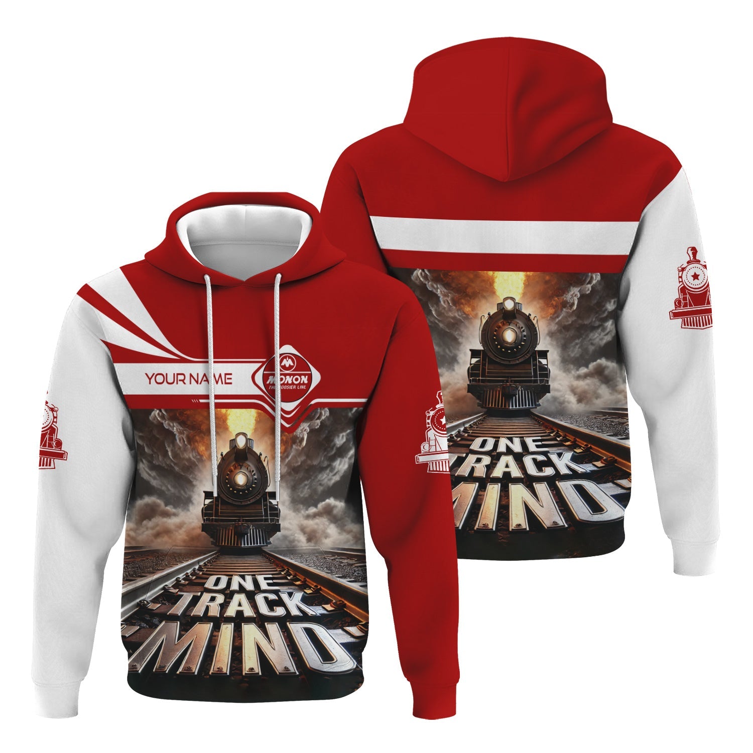Railspirit Personalized Monon Railroad Hoodie One Track Mind Train Printed ZIp Up Hoodie
