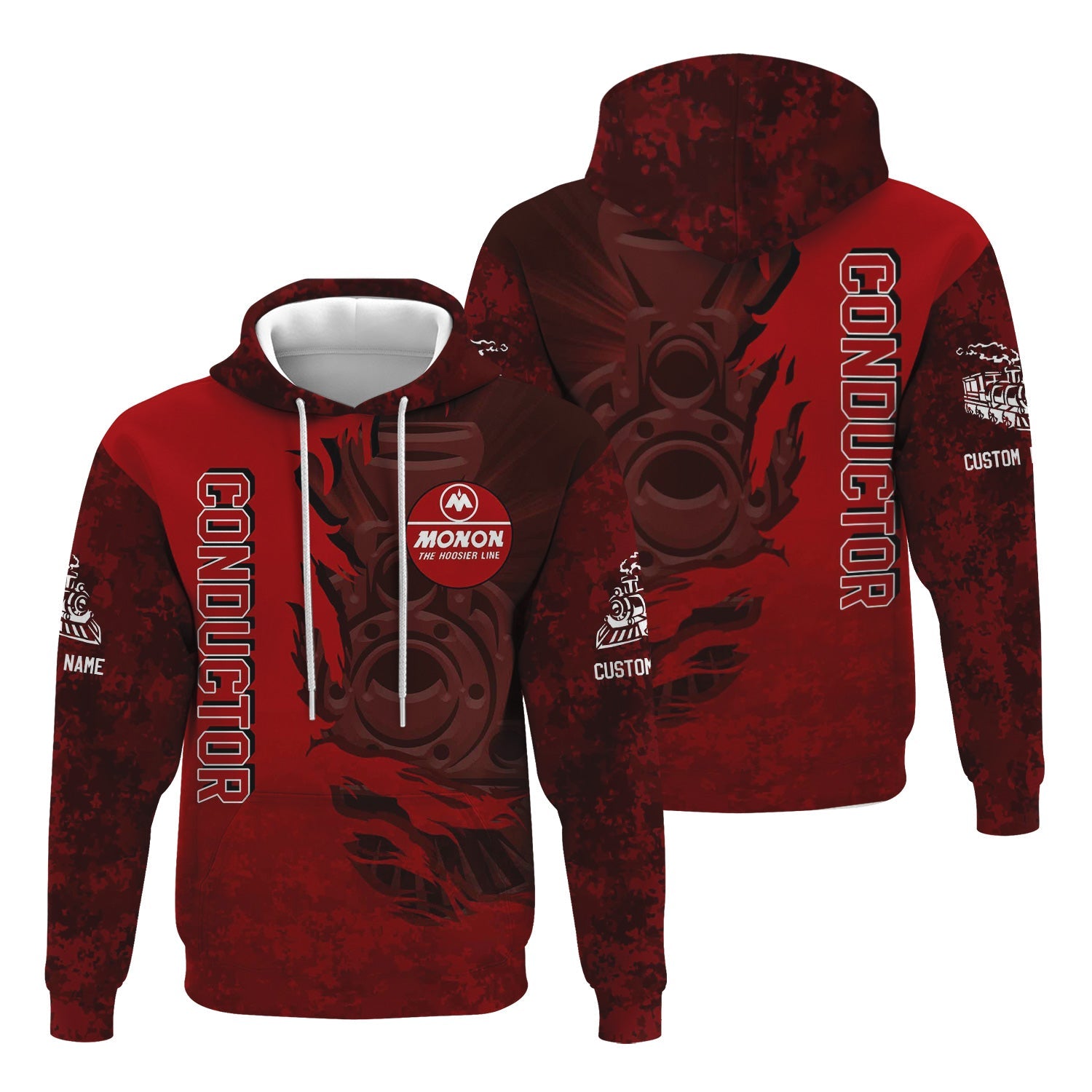 Railspirit Personalized Monon Railroad Hoodie Blazing Style with Custom Position Train Zip Up Hoodie