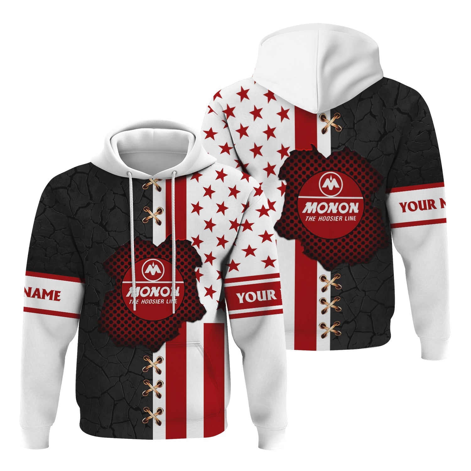 Railspirit Personalized Monon Railroad Hoodie American Flag with Crack Effect Train Zip Up Hoodie