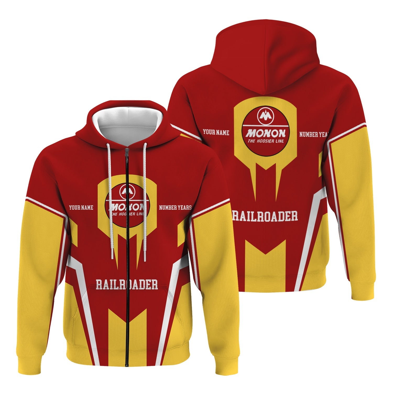Railspirit Personalized Monon Railroad Hoodie Custom Year Railroader Zip Up Hoodie Gift Idea For Train Lover