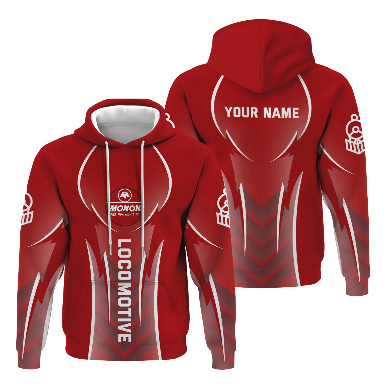 Railspirit Personalized Monon Railroad Hoodie Striking Line Style Train Zip Up Hoodie For Locomotive Lovers