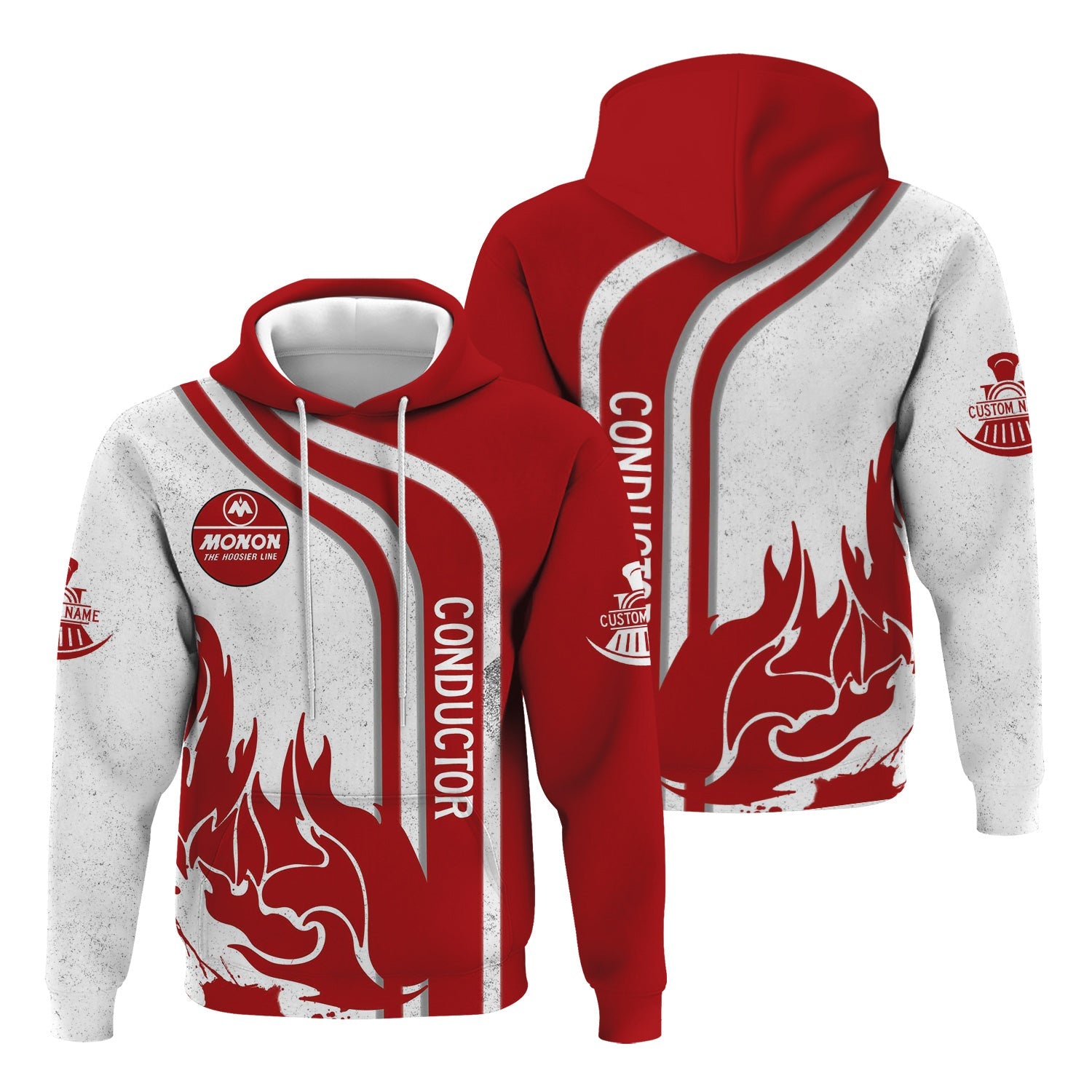 Railspirit Personalized Monon Railroad Hoodie Flame Design with Custom Job Position Train Zip Up Hoodie