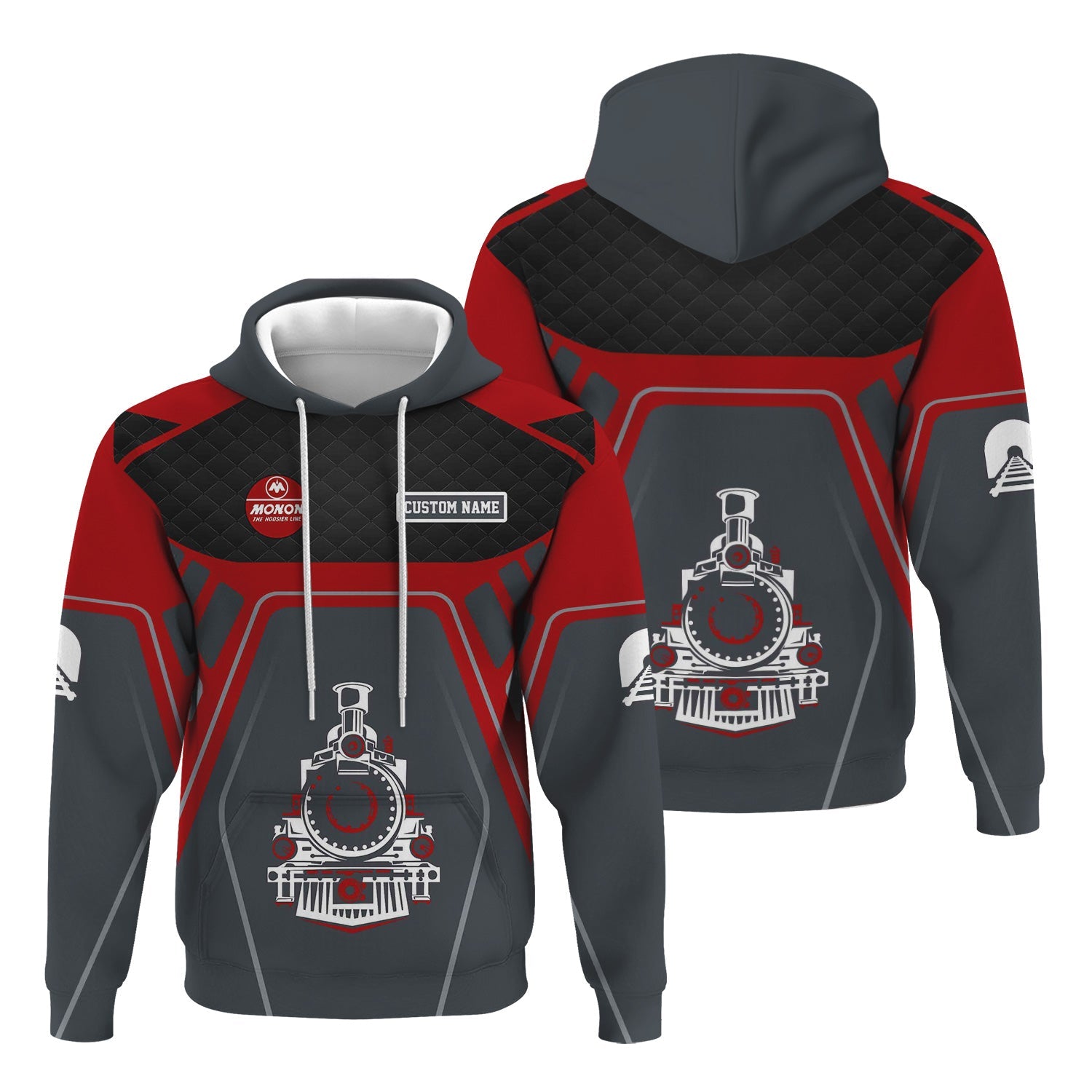 Railspirit Personalized Monon Railroad Hoodie Steam Locomotive Engine Graphic Train Zip Up Hoodie All Over Print