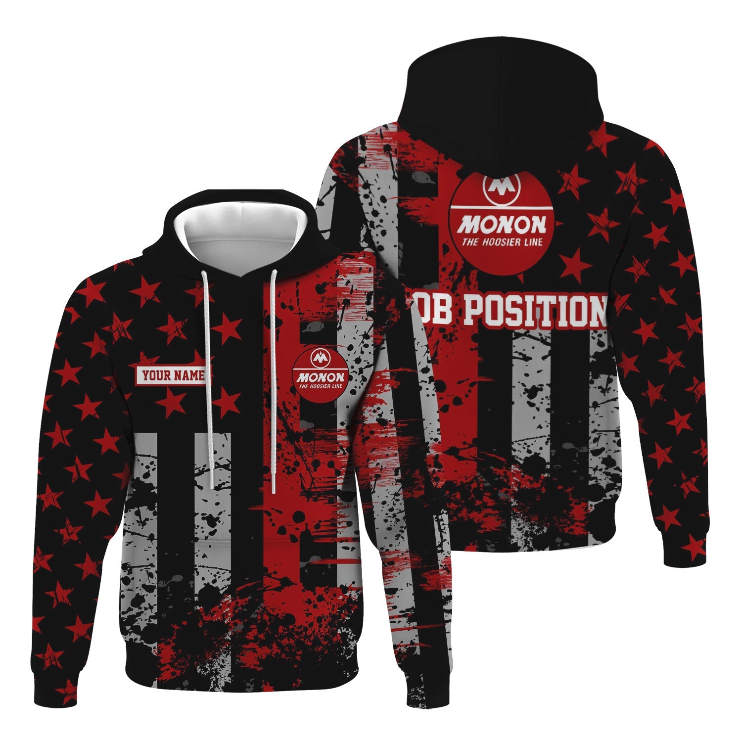 Railspirit Personalized Monon Railroad Hoodie Artistic Paint American Flag Style Train Zip Up Hoodie