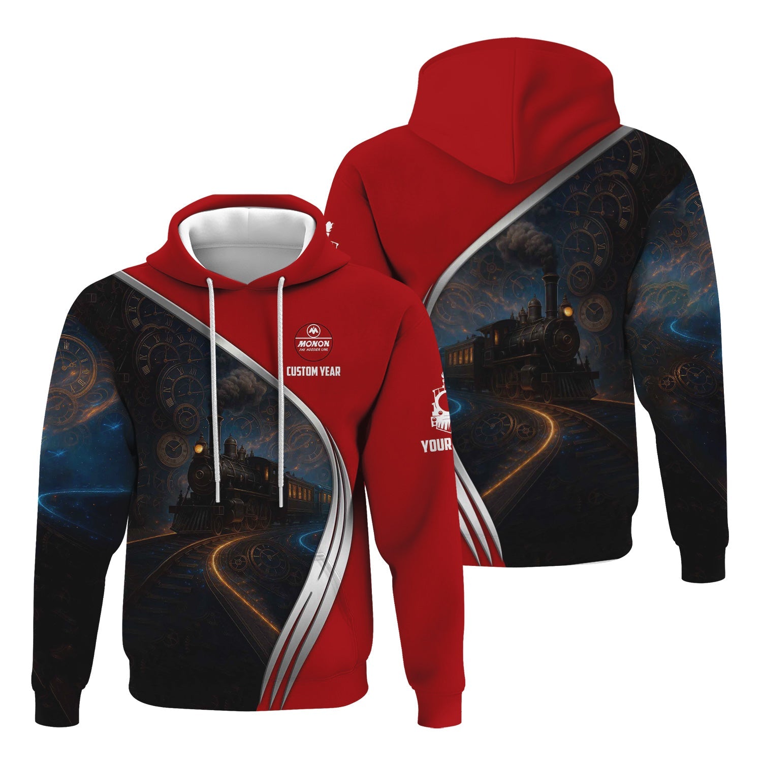 Railspirit Personalized Monon Railroad Hoodie Steampunk Locomotive with Custom Year Train Zip Up Hoodie