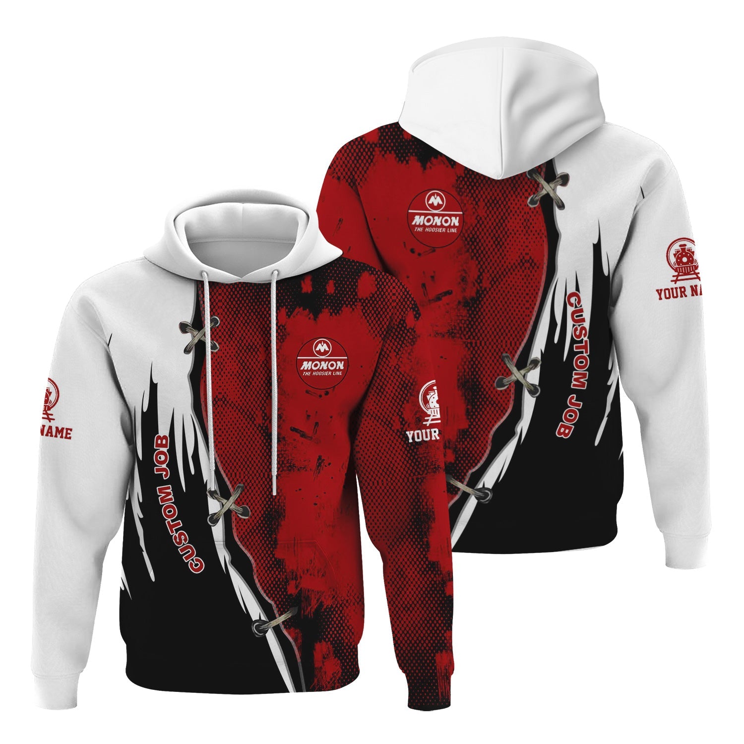Railspirit Personalized Monon Railroad Hoodie Retro Stitches Design with Custom Position Train Zip Up Hoodie
