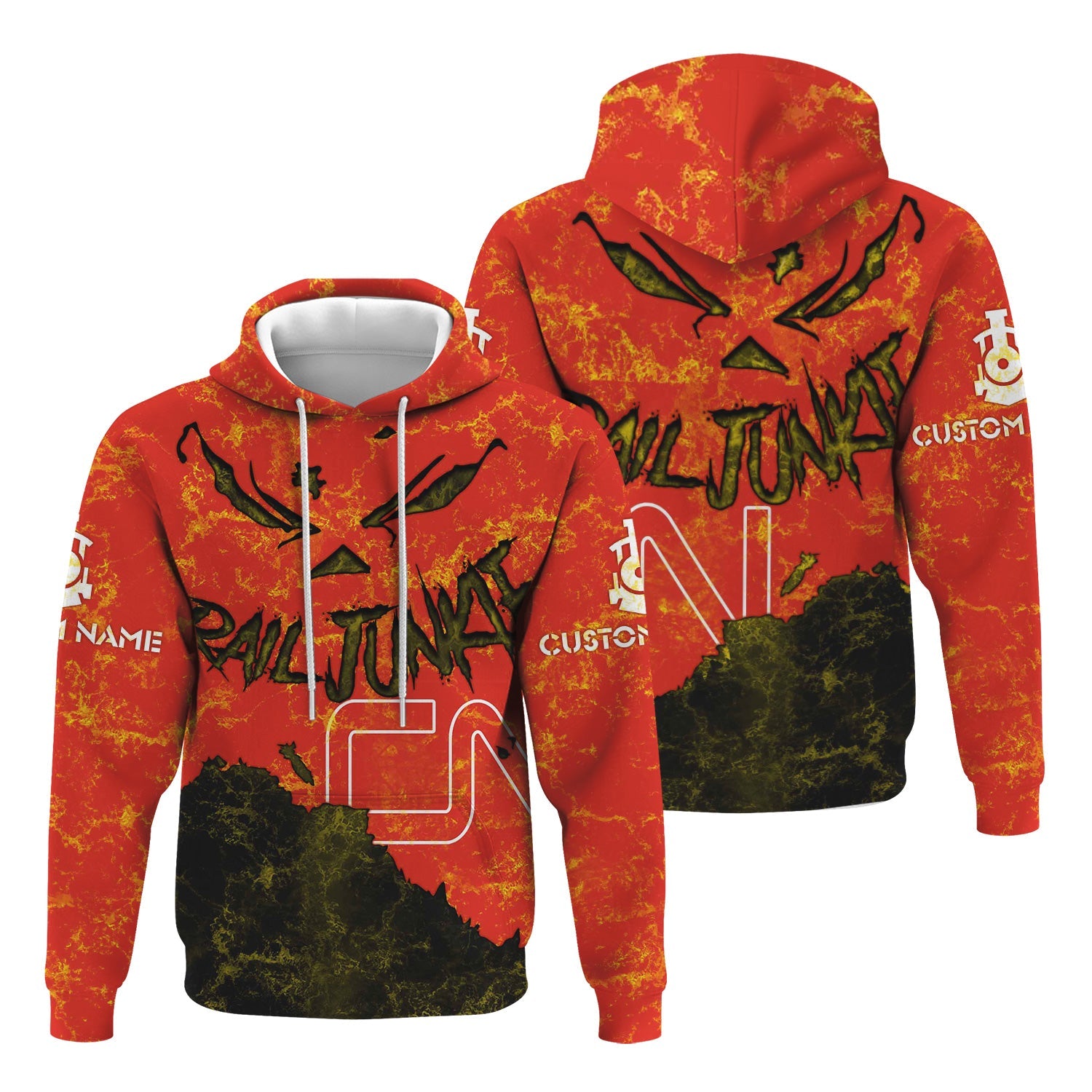 Railspirit Personalized Canadian National Railroad Hoodie Torn Graphic Style Train Zip Up Hoodie For Rail Junkie