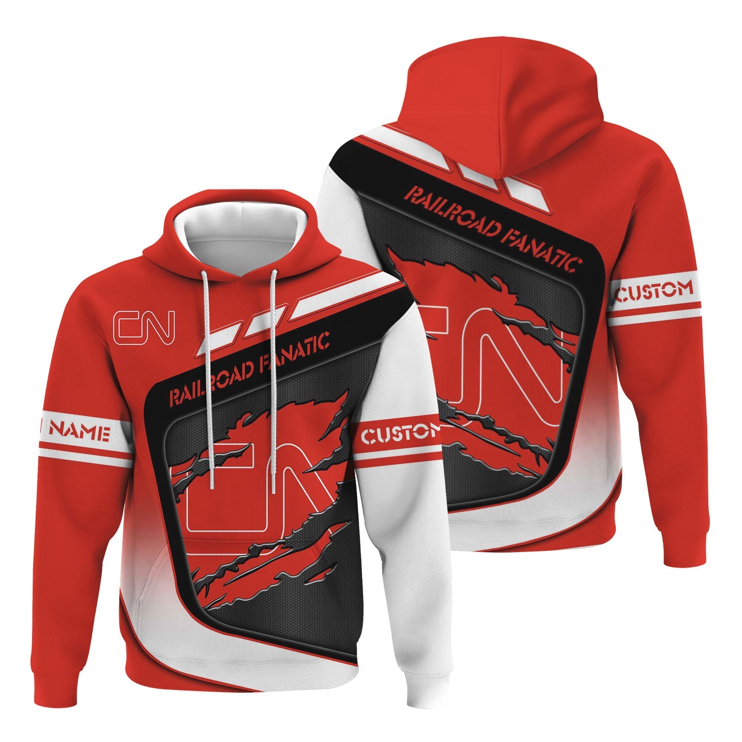 Railspirit Personalized Canadian National Railroad Hoodie Ripped Texture Style Train Zip Up Hoodie For Railroad Fanatic