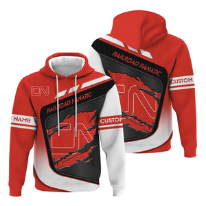 Railspirit Personalized Canadian National Railroad Hoodie Ripped Texture Style Train Zip Up Hoodie For Railroad Fanatic