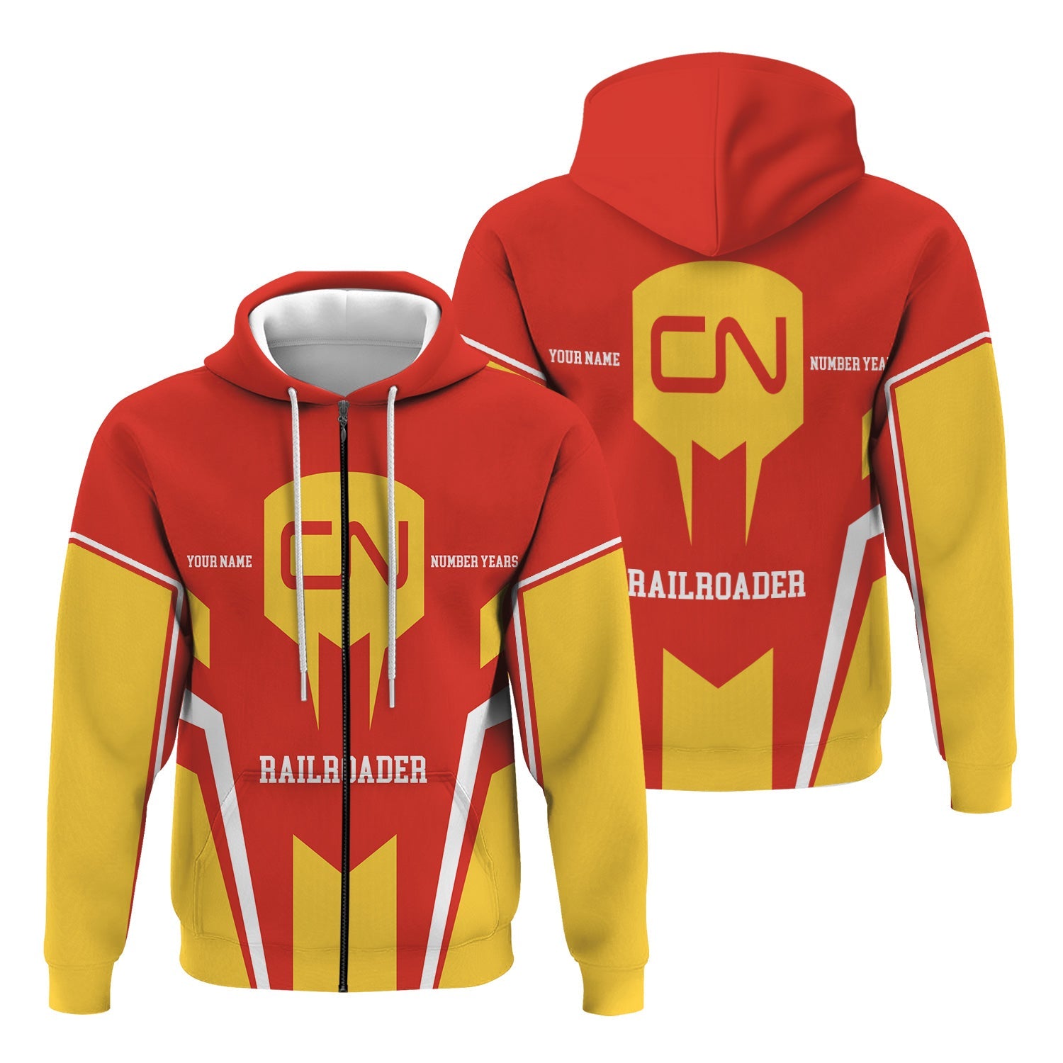 Railspirit Personalized Canadian National Railroad Hoodie Custom Year Railroader Zip Up Hoodie Gift Idea For Train Lover