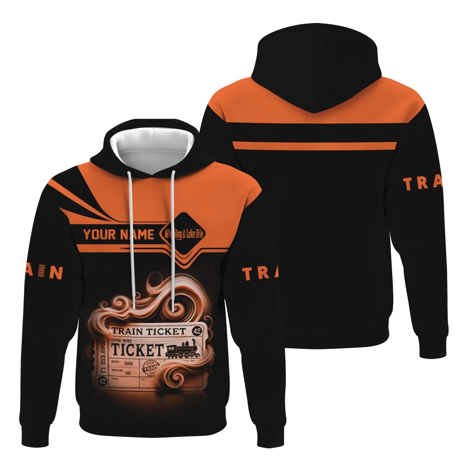 Railspirit Custom Name Wheeling And Lake Erie Railroad Hoodie American Train Ticket Printed Zip Hoodie
