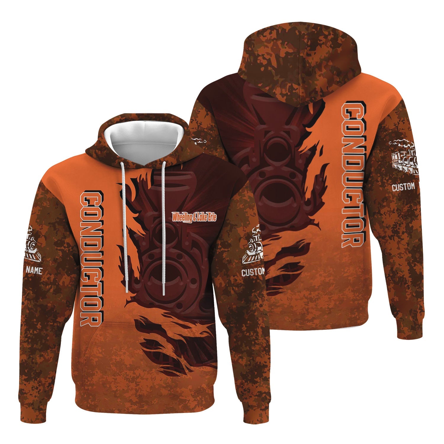 Railspirit Personalized Wheeling And Lake Erie Railroad Hoodie Blazing Style with Custom Position Train Zip Up Hoodie