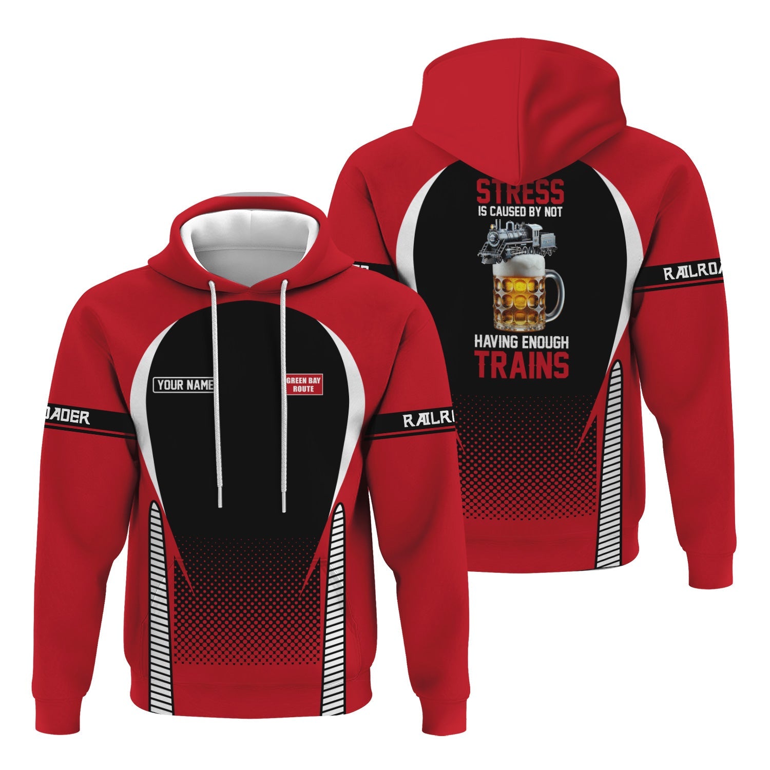 Railspirit Personalized Green Bay & Western Railroad Hoodie Stress Is Caused By Not Having Enough Trains  Zip Up Hoodie
