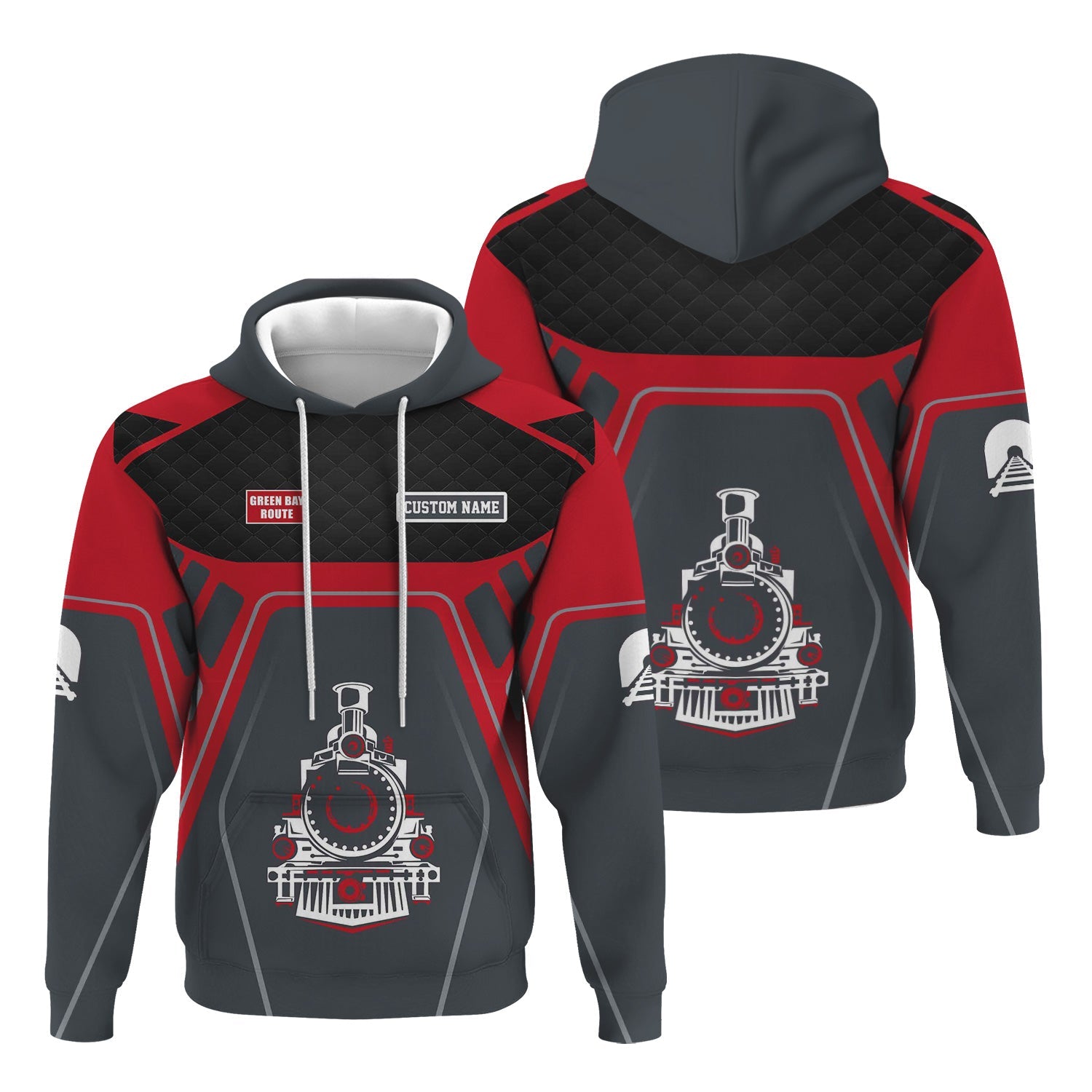 Railspirit Personalized Green Bay & Western Railroad Hoodie Steam Locomotive Engine Graphic Train Zip Up Hoodie All Over Print