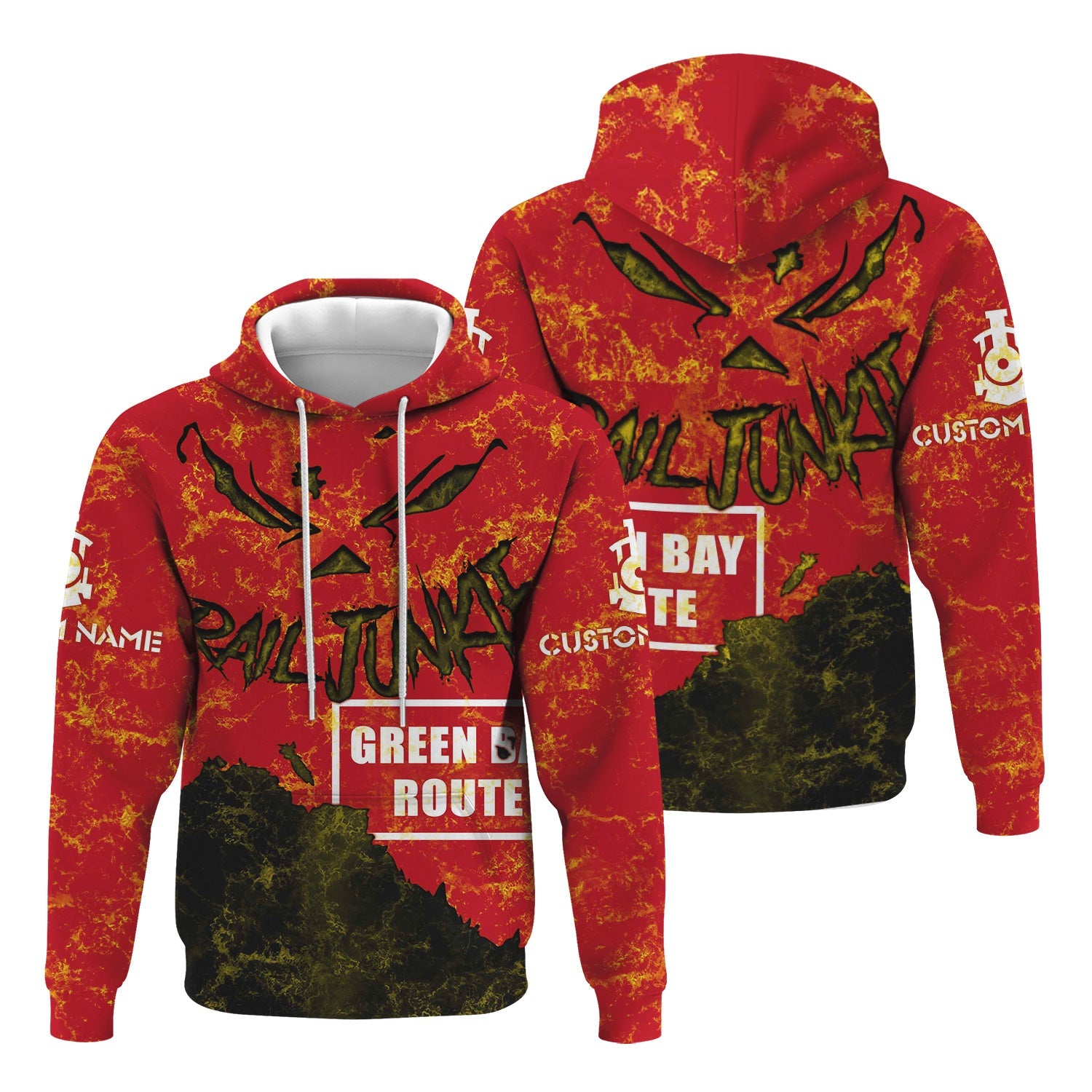 Railspirit Personalized Green Bay & Western Railroad Hoodie Torn Graphic Style Train Zip Up Hoodie For Rail Junkie