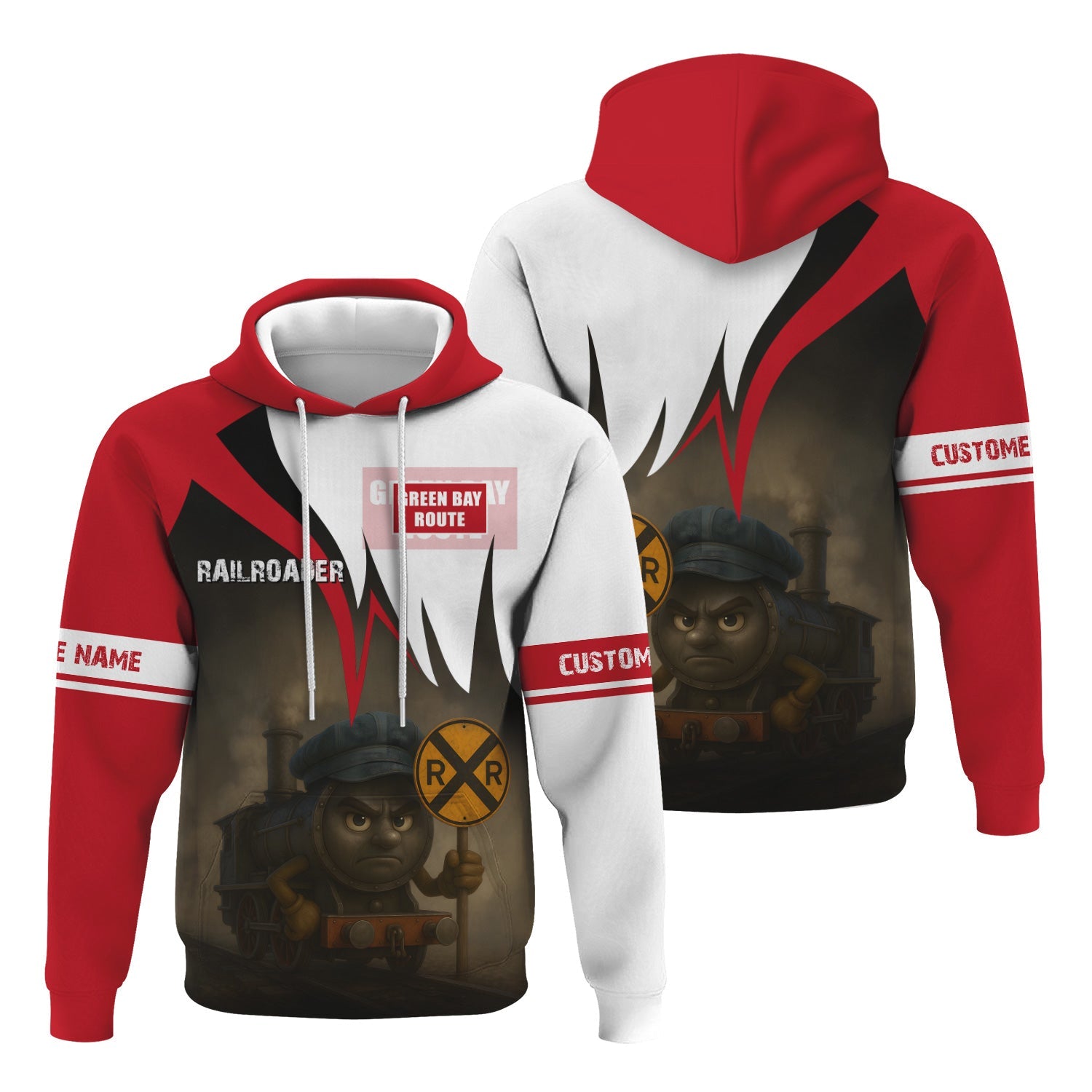 Railspirit Personalized Green Bay & Western Railroad Hoodie Angry Train Hoodie Gift Idea For Train Lover