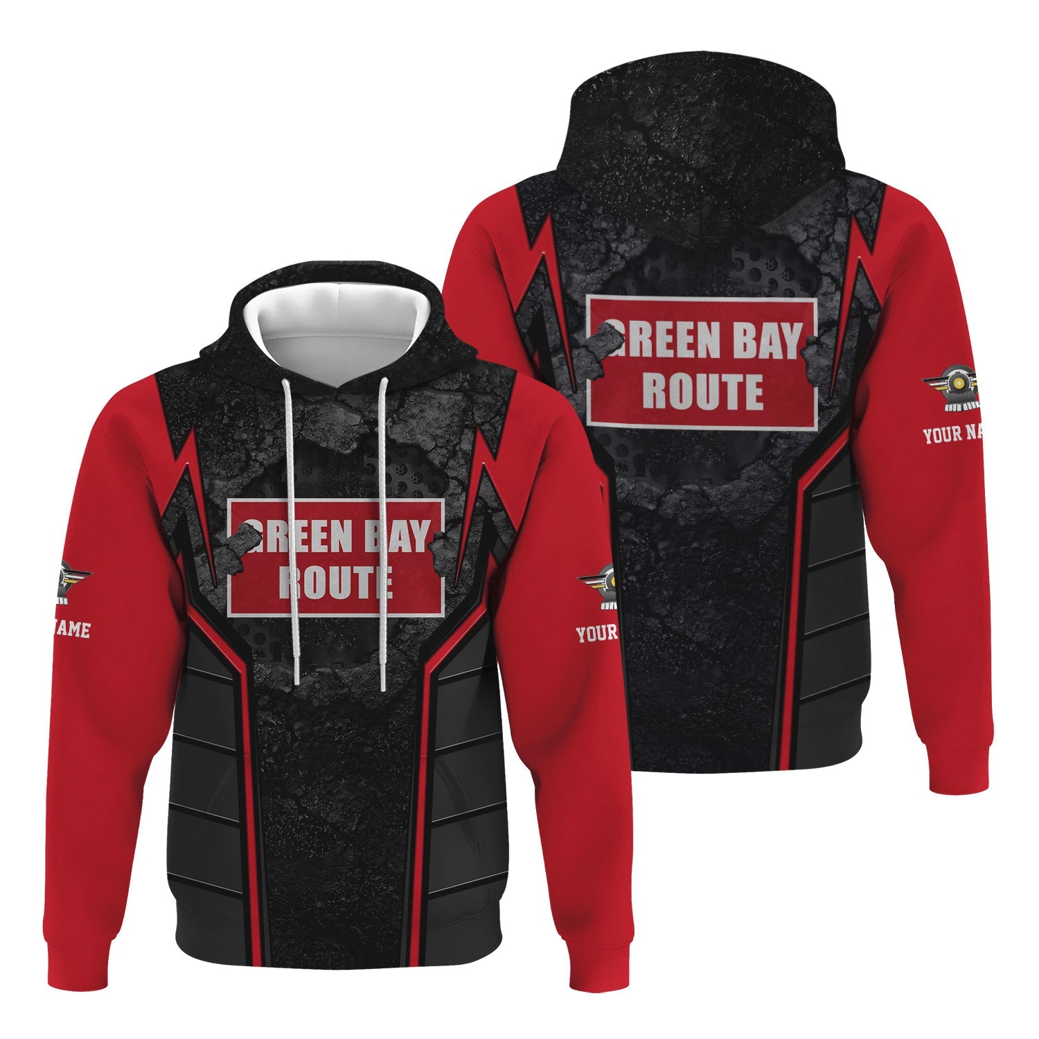 Railspirit Personalized Green Bay & Western Railroad Hoodie Cracked Metal Design Train Zip Up Hoodie for Rail Enthusiasts