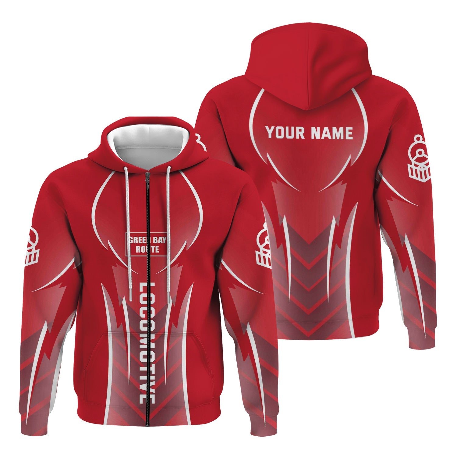Railspirit Personalized Green Bay & Western Railroad Hoodie Striking Line Style Train Zip Up Hoodie For Locomotive Lovers