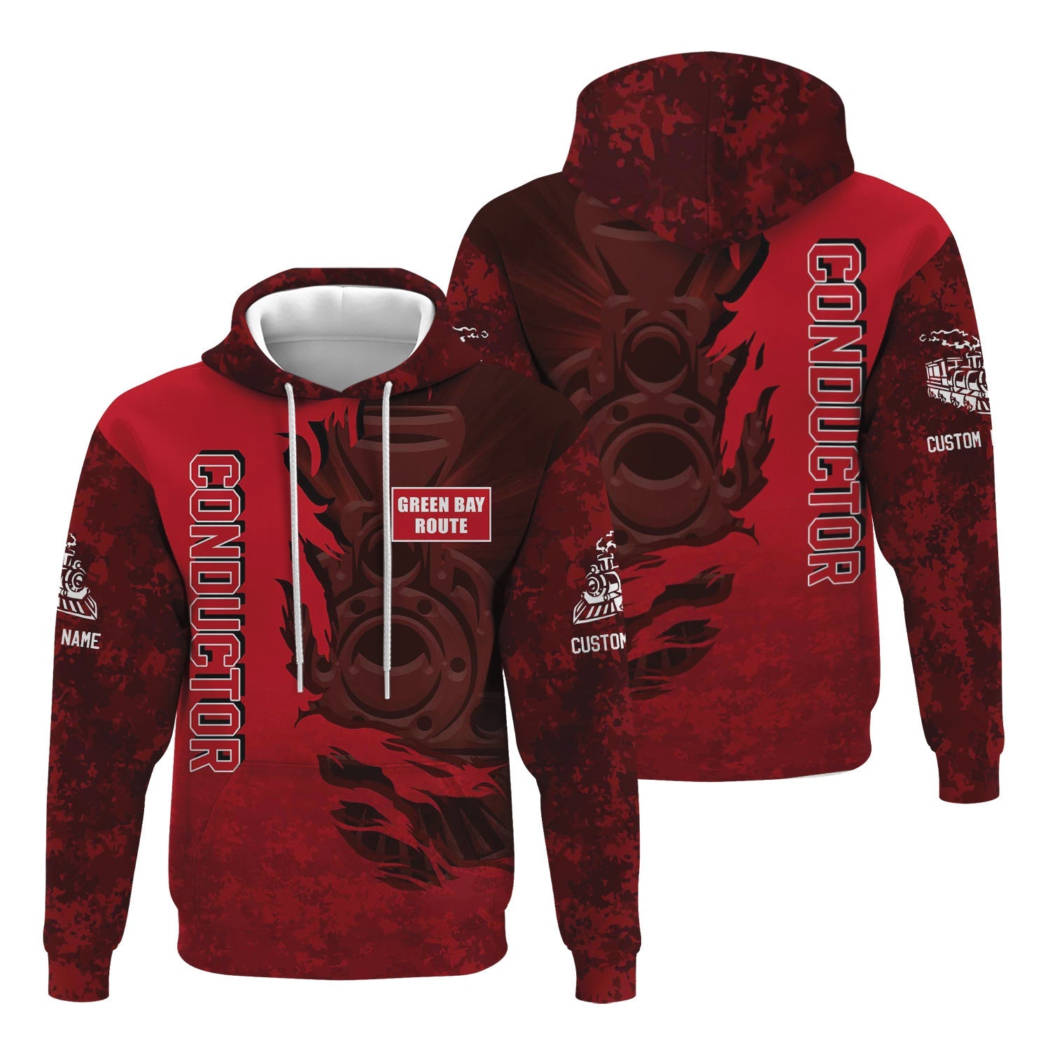 Railspirit Personalized Green Bay & Western Railroad Hoodie Blazing Style with Custom Position Train Zip Up Hoodie