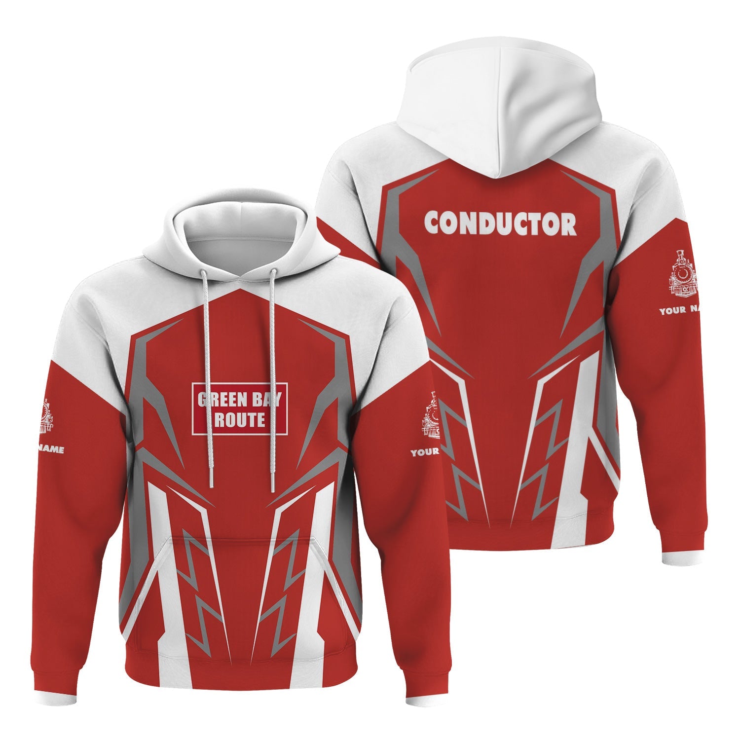 Railspirit Personalized Green Bay & Western Railroad Hoodie Futuristic Design with Custom Job Train Zip Up Hoodie